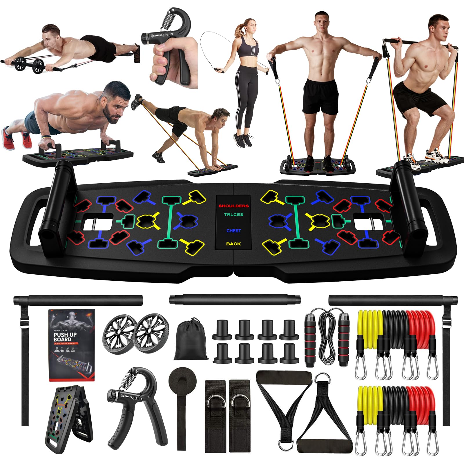 36-in-1 Portable Home Gym Equipment Set - Push Up Board, Pilates Bar, Resistance Bands & Ab Roller for Full Body Workout - Strength Training Kit for Men & Women - Perfect for Home, Office & Travel Fitness