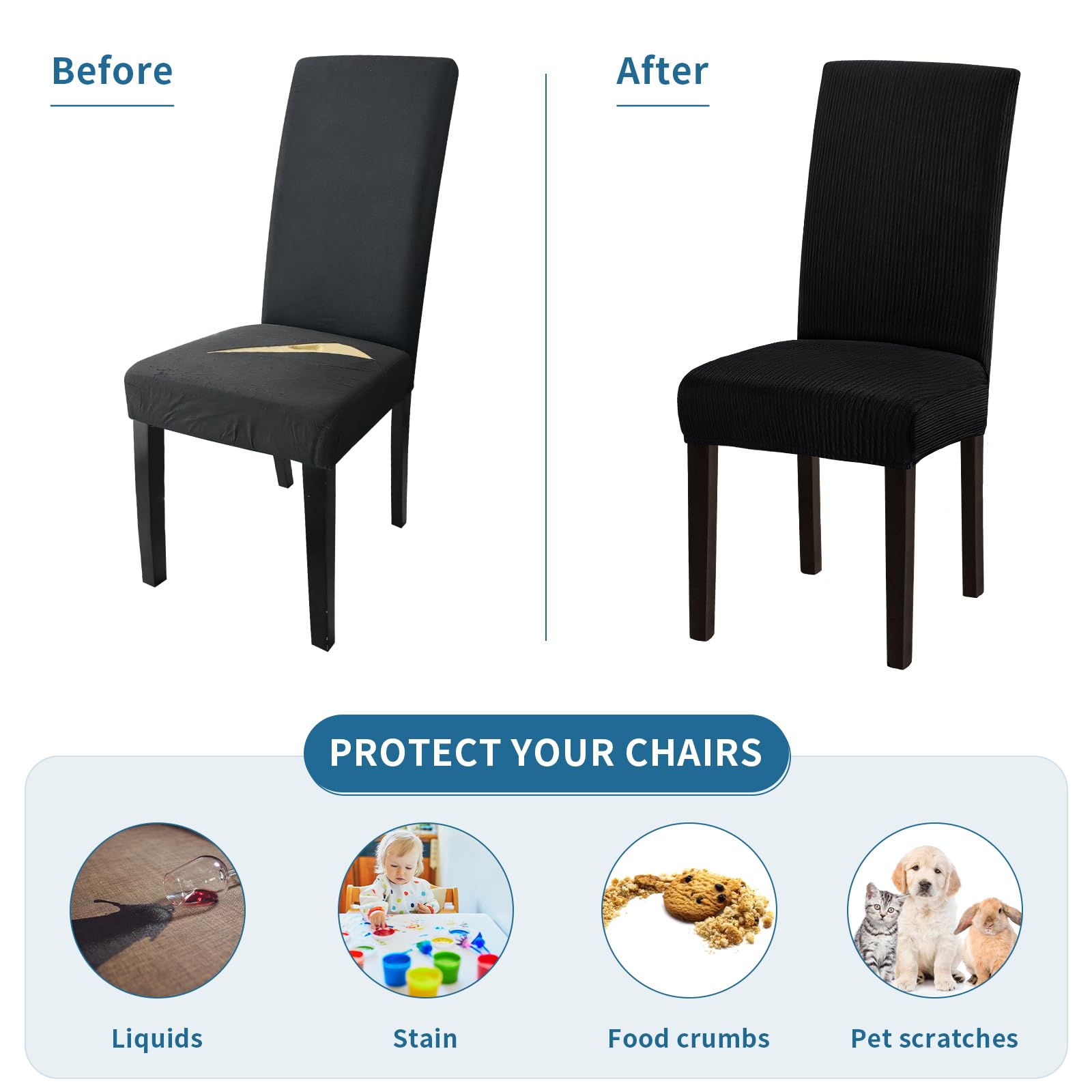 Stretch Dining Room Chair Covers Set of 6 - Washable & Removable Slipcovers for Dining Chairs, Hotel, Wedding Ceremony - Perfect for Home Decor, Restaurant, and Event Seating