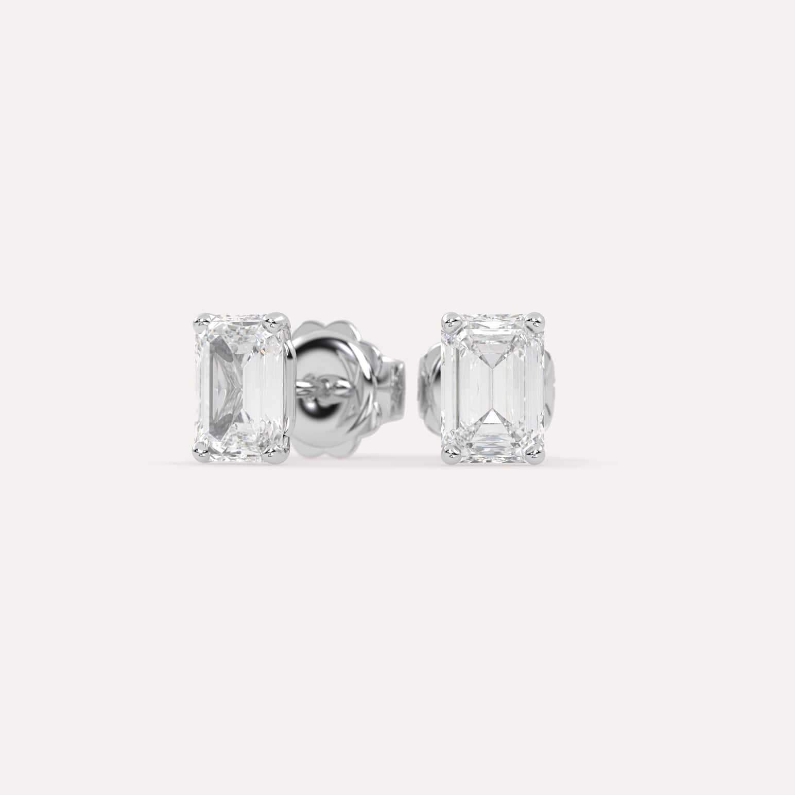 2 Carat Emerald Diamond Stud Earrings for Women - 14K White Gold Dangle Earrings for Wedding, Anniversary & Special Occasions