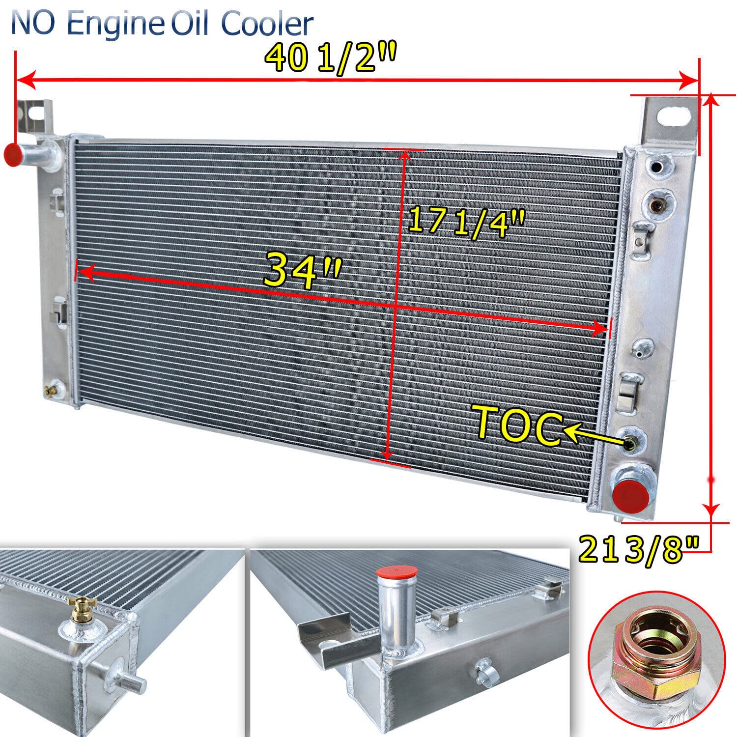 High Performance 3 Row Aluminum Radiator for 1999-2014 Chevy Silverado 1500/2500/3500, Tahoe, Avalanche, Suburban & GMC Sierra, Yukon, Cadillac Escalade 5.3L V8 - Includes 14