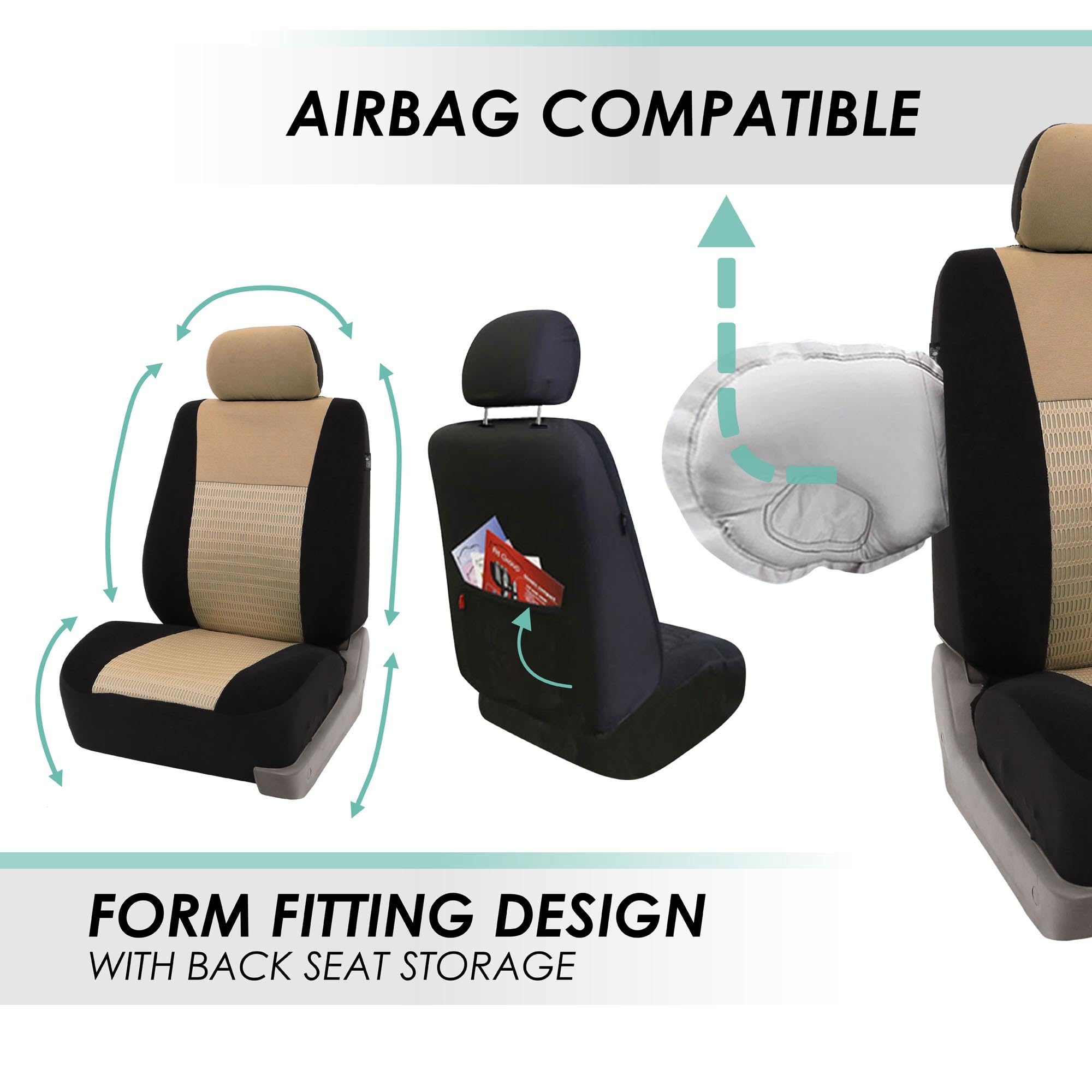 TLH Trendy Elegance Beige Car Seat Covers Full Set - Universal Fit for Cars, Trucks & SUVs | Airbag Compatible Split Rear Design | Premium Automotive Interior Accessories for Comfort & Style (Perfect for Daily Commute, Road Trips & Family Travel)