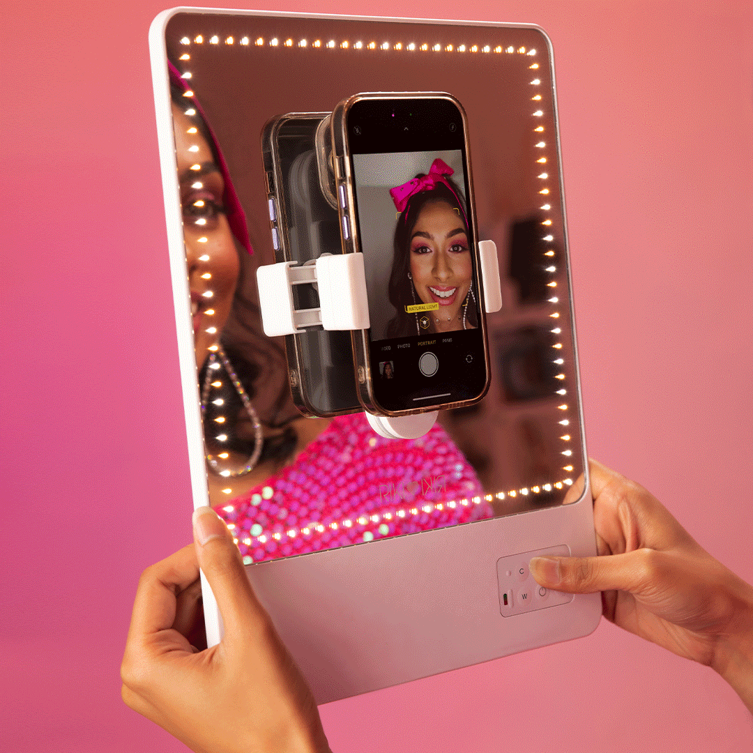 Riki Skinny Duo Makeup Mirror with Warm & Cool LED Lights - 2-in-1 Vanity Mirror & Ring Light for Professional Makeup, Skincare, and Video Calls - Perfect for Home, Salon, and Content Creators