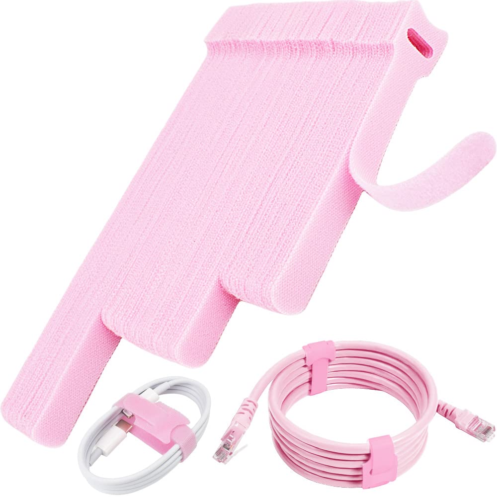 Reusable 70pcs Pink Cable Ties - 4/6/8 Inch Hook & Loop Wire Ties for Computer, Electronics Cord Management (Perfect for Home Office, Data Centers & DIY Organizing)