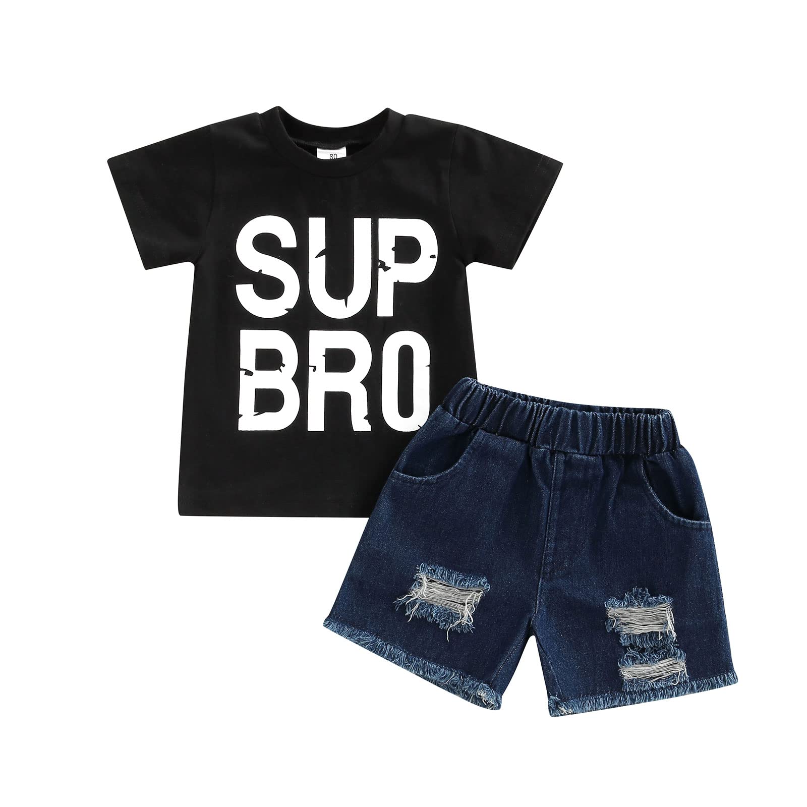 Boys' Summer Outfit Set - 2-Piece Denim Shorts & Short Sleeve T-Shirt | Casual Kids Clothing for Toddlers & Children | Perfect for Playdates, Beach Trips & Outdoor Activities