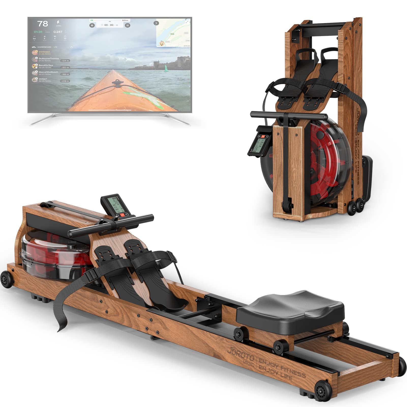 JOROTO Foldable Rowing Machine for Home Use - Bluetooth Smart Monitor, Tablet Holder & Water Resistance System - Perfect for Home Gym, Cardio Workouts & Full-Body Training