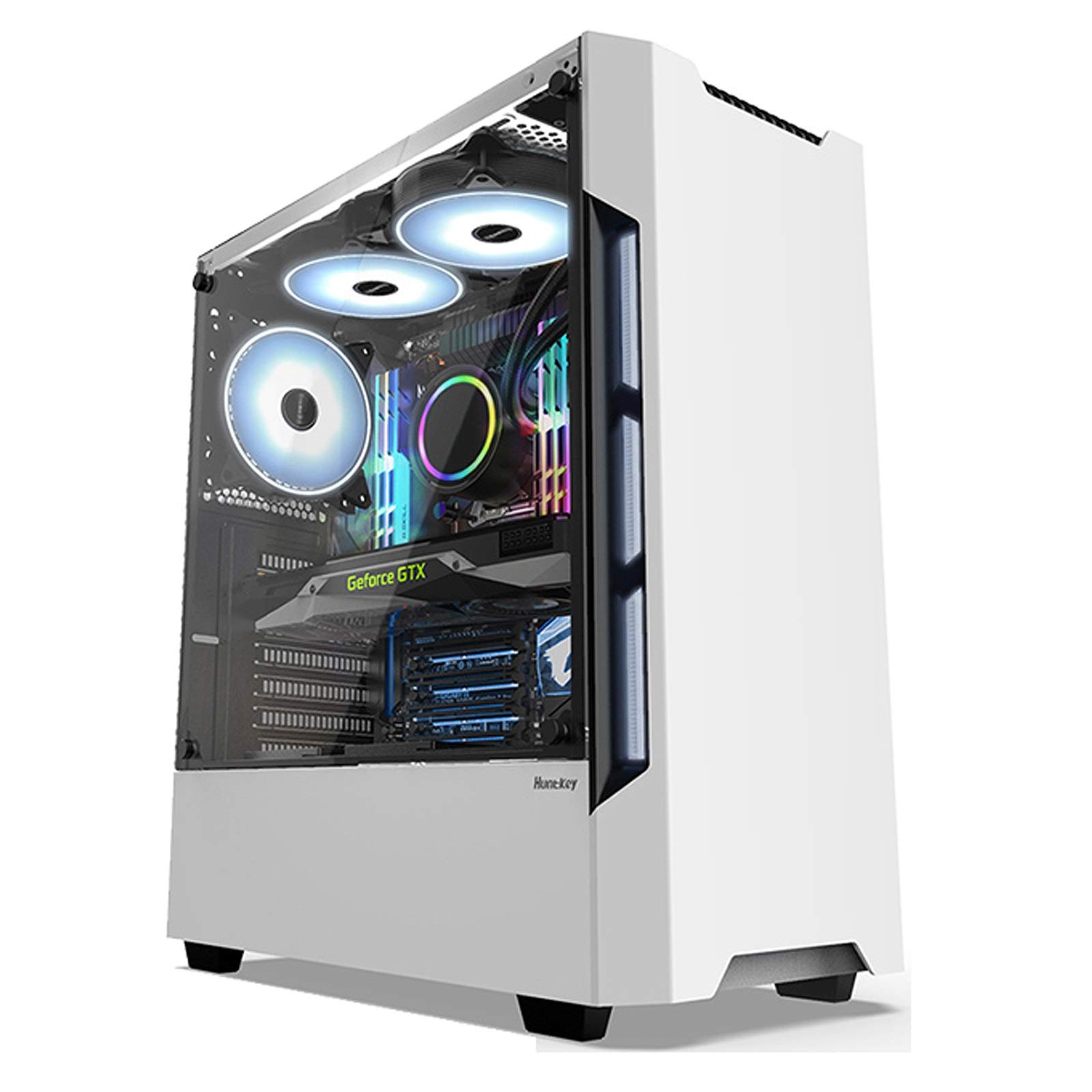 JF-TVQJ White Mid-Tower ATX Computer Case - Compact Gaming PC Case with Tempered Glass Side Panel, Supports Water Cooling & 6120mm Fan - Perfect for Gaming Rigs & Workstation Builds