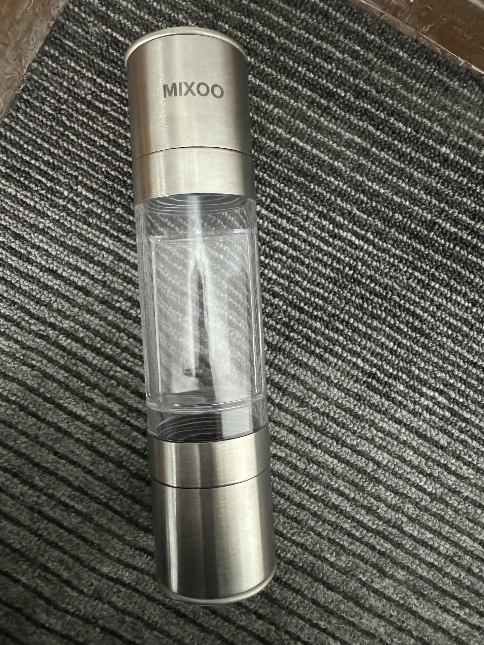 Premium Mixoo 2-in-1 Stainless Steel Salt and Pepper Grinder Set - Adjustable Coarseness Ceramic Rotor, Refillable Dual Clear Acrylic Chamber for Freshly Ground Spices - Perfect for Kitchen, Dining Table & Outdoor BBQ