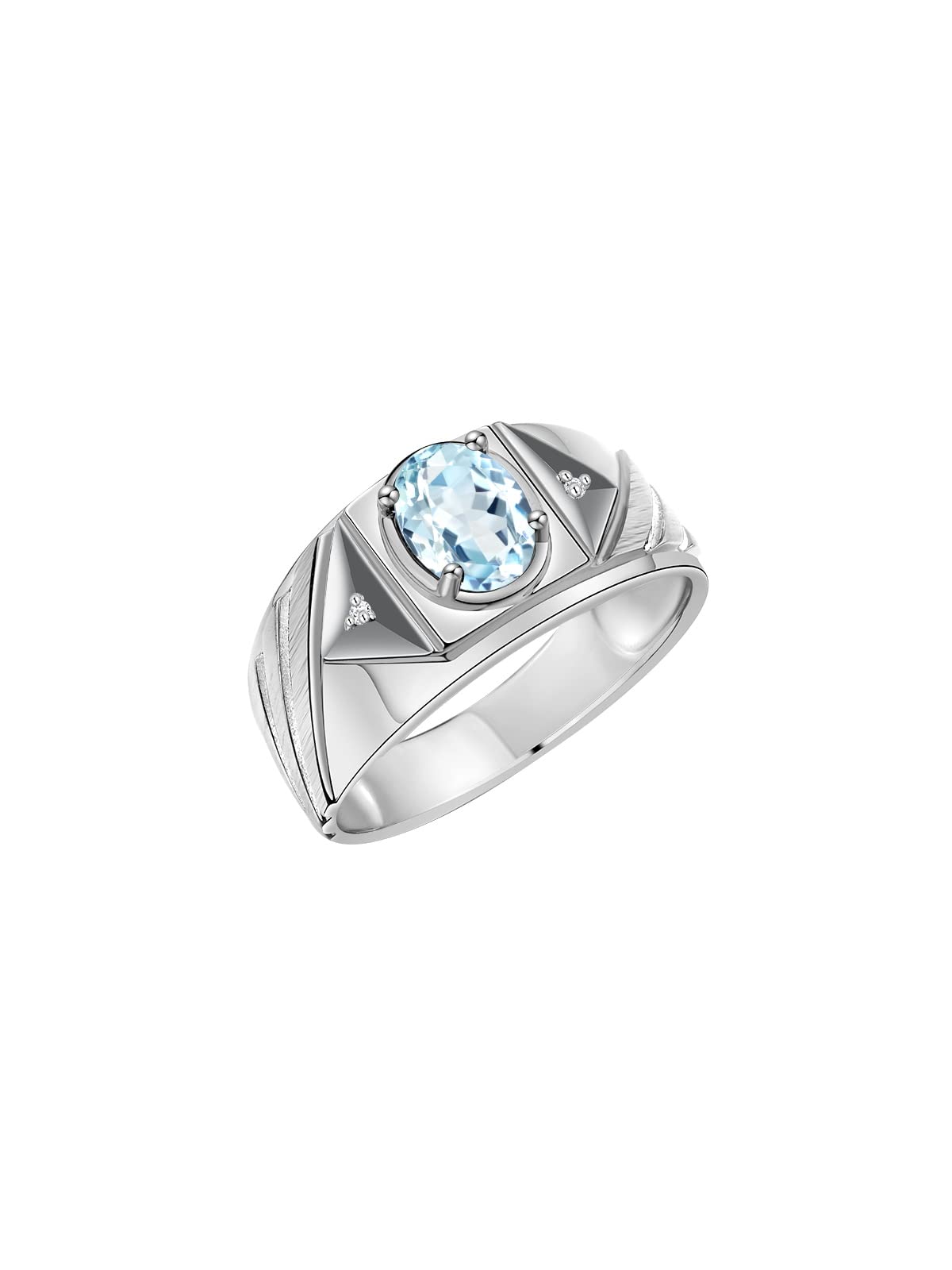 Rylos Men's Sterling Silver Designer Rings - Classic 8x6MM Oval Gemstone & Diamond Accent Birthstone Rings (Sizes 8-13) | Perfect for Weddings, Anniversaries & Gifts