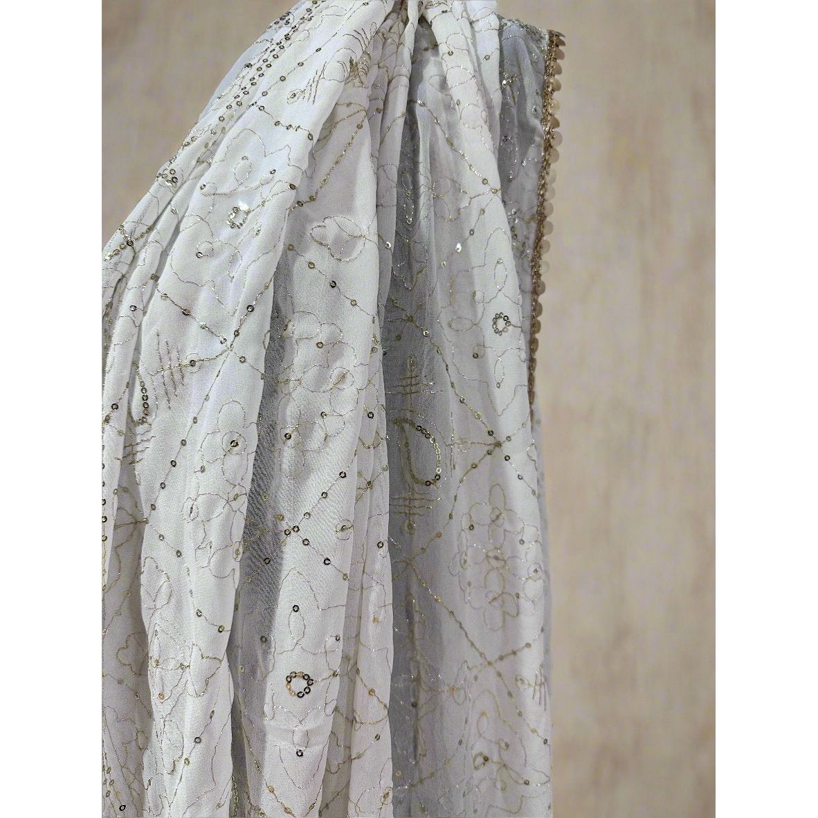 Elegant White and Gold Dupatta Scarf - Premium Embroidered Shawl for Women - Perfect for Weddings, Parties, and Festive Occasions