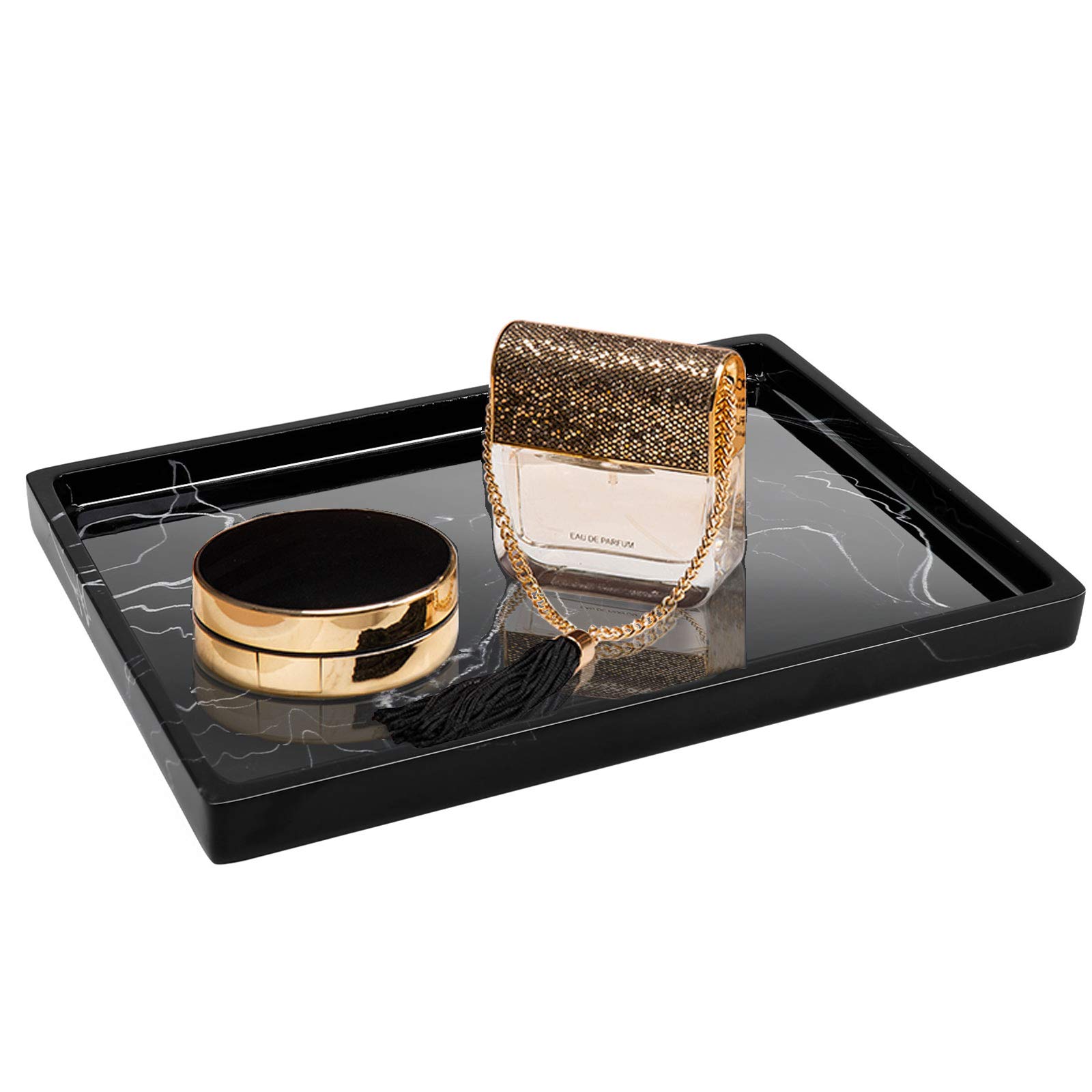 Jolitac Marble Bathroom Tray - Elegant Perfume & Jewelry Organizer with Key Holder, Perfect for Vanity, Dresser, and Countertop Decor | Stylish Display for Tissues, Candles, Soap & Towels in Bathroom, Bedroom or Living Room