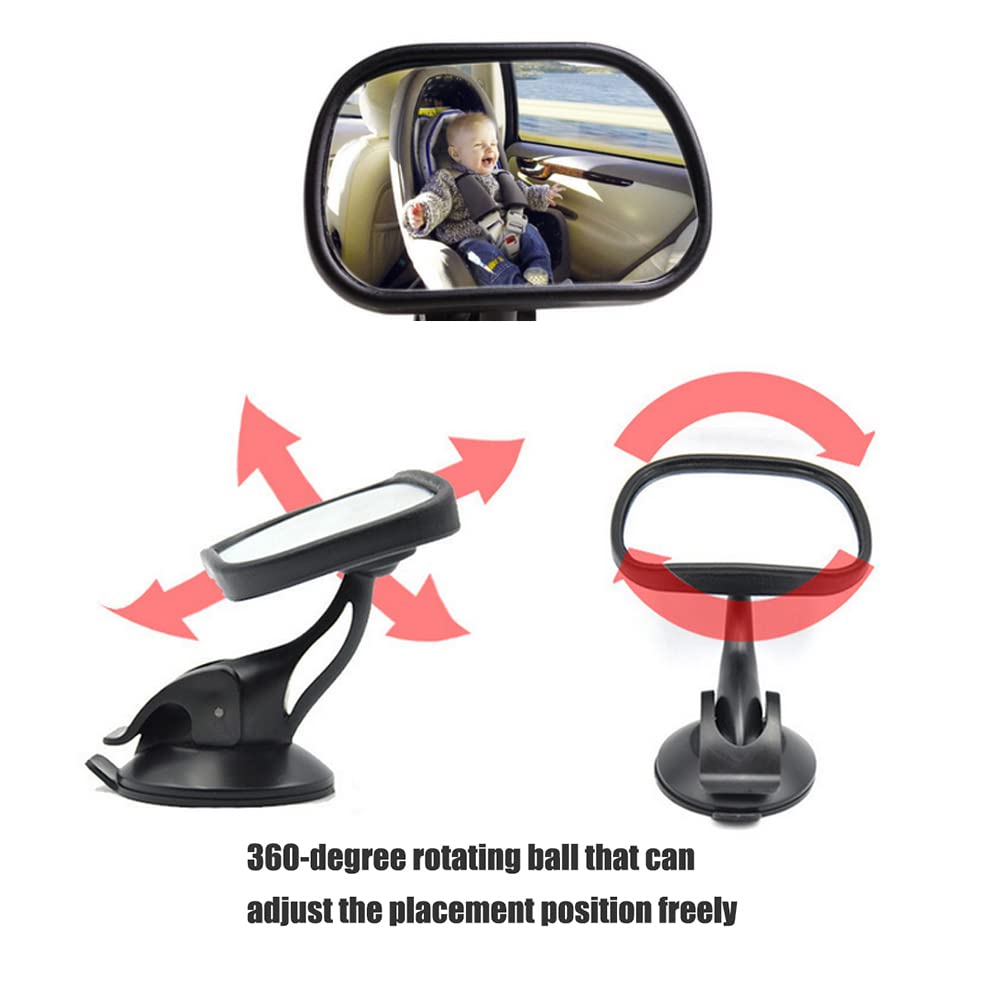 360 Degree Adjustable Shatter-Proof Baby Car Mirror - Black Acrylic Rearview Mirror for Backseat Safety with Strong Suction Cup - Perfect for Parents to Monitor Infants in Rear-Facing Car Seats During Travel