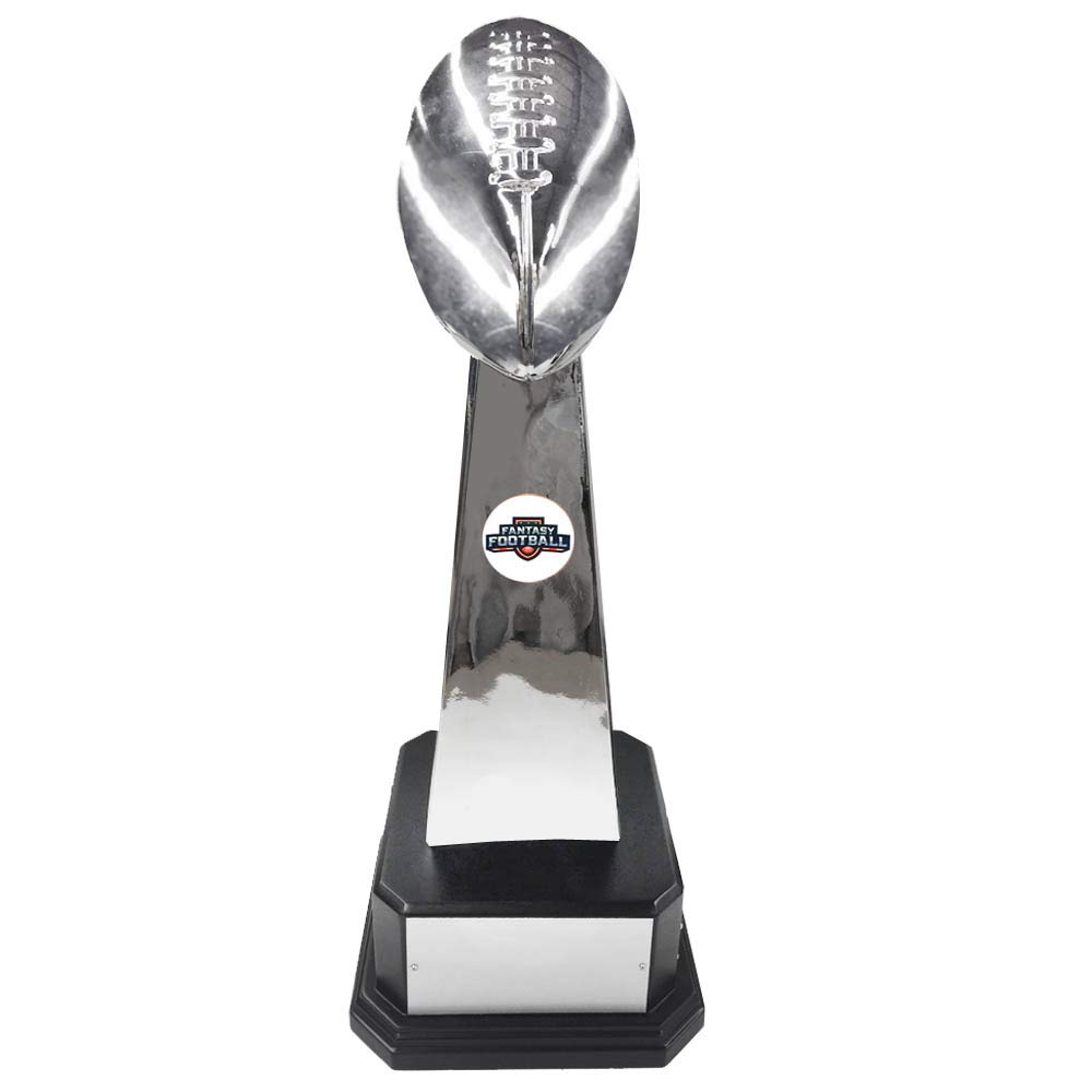 Customizable 22-1/4 Inch Fantasy Football Trophy - Silver Ball with 1 Header & 18 Name Plates | Personalized Awards for Champions | Perfect for Fantasy League Winners & Sports Awards Ceremonies