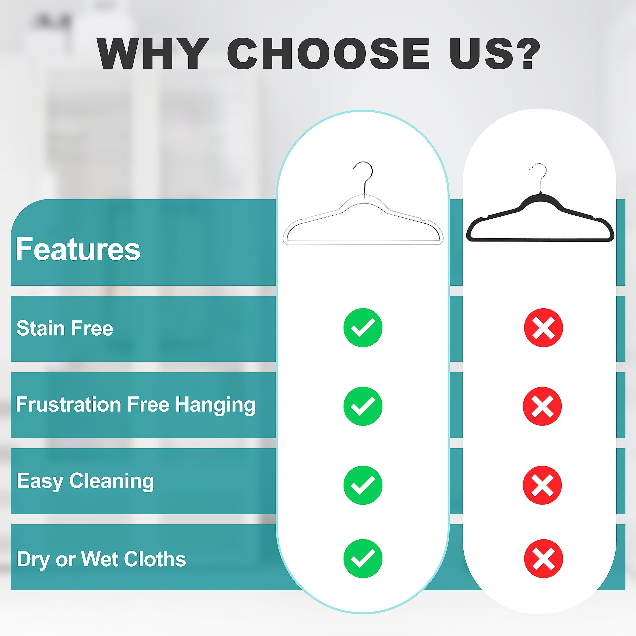 Premium Clear Plastic Hangers for Clothes - 50 Pack Heavy Duty Space Saving Acrylic Hangers with 360° Swivel Hook & Notches (17.5 Inch) - Perfect for Closet Organization, Retail Stores & Travel Packing