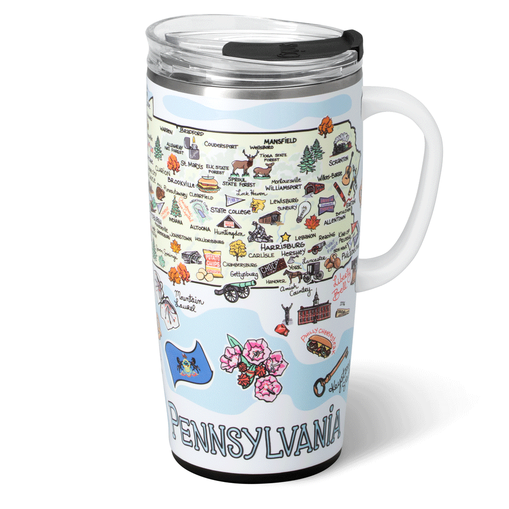 22oz Pennsylvania Themed Insulated Travel Mug - Keeps Drinks Hot/Cold for Hours - Perfect for Commuting, Camping & Outdoor Adventures