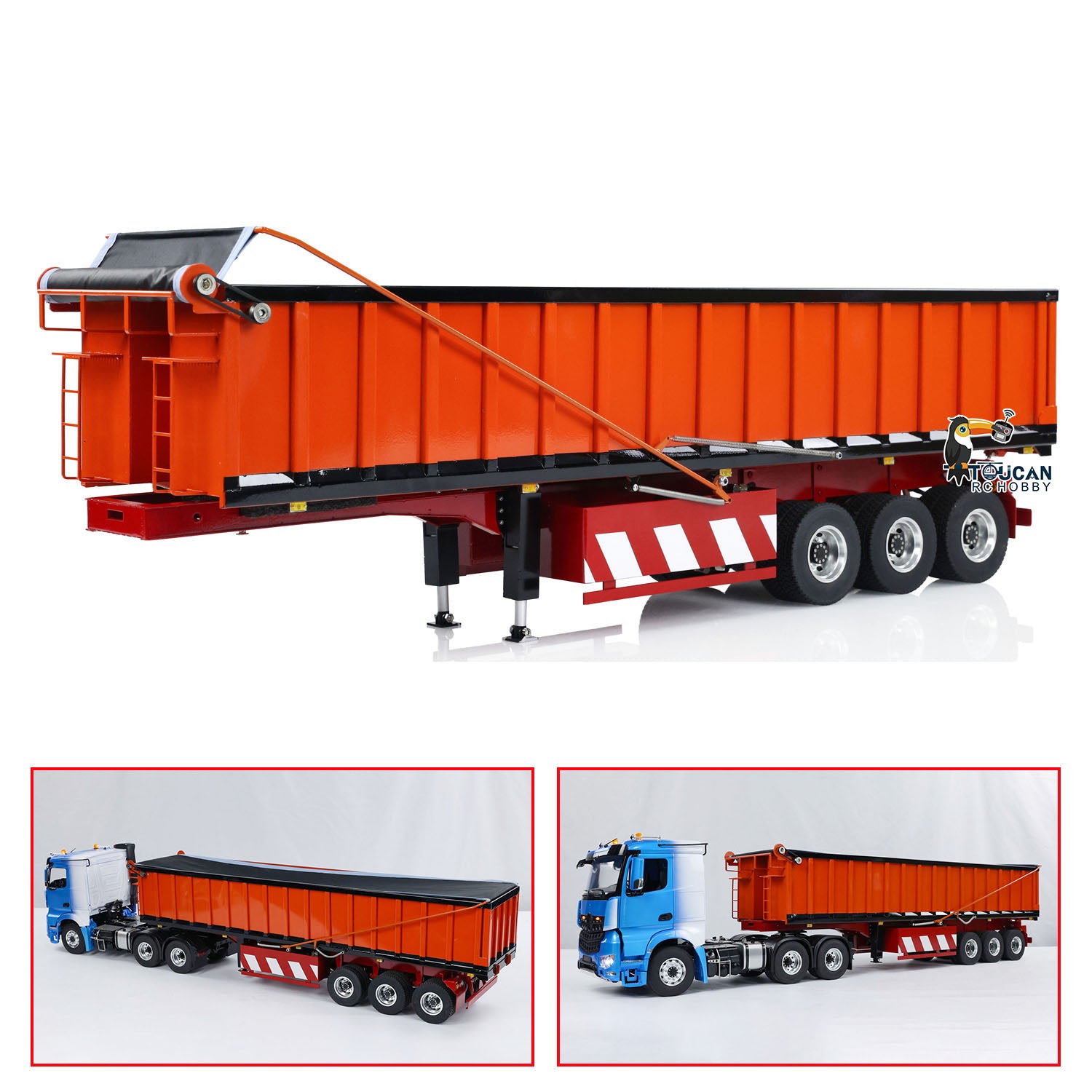 1/14 Scale Metal 3-Axle Hydraulic RC Dump Truck with Electric Awning - Remote Control Construction Tractor Trailer for Adults & Kids (Painted & Assembled) - Perfect for Construction Site Play, Collecting, and RC Truck Racing