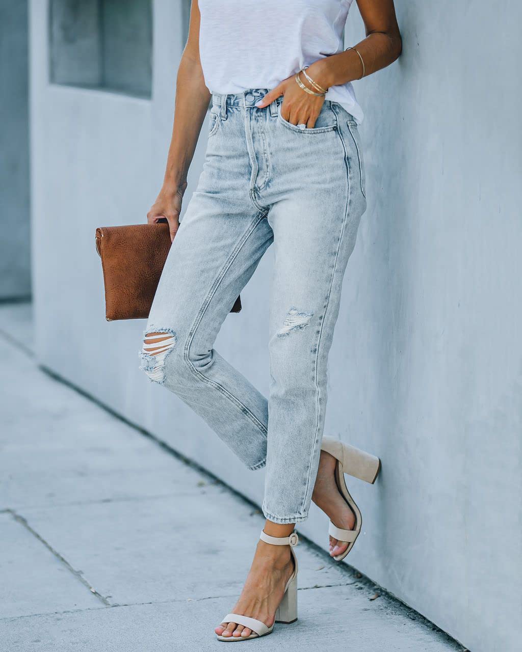 Women's Ripped High Waisted Jeans - Distressed Stretch Denim Pants with Straight Leg Fit | Perfect for Casual Outfits, Street Style & Everyday Wear