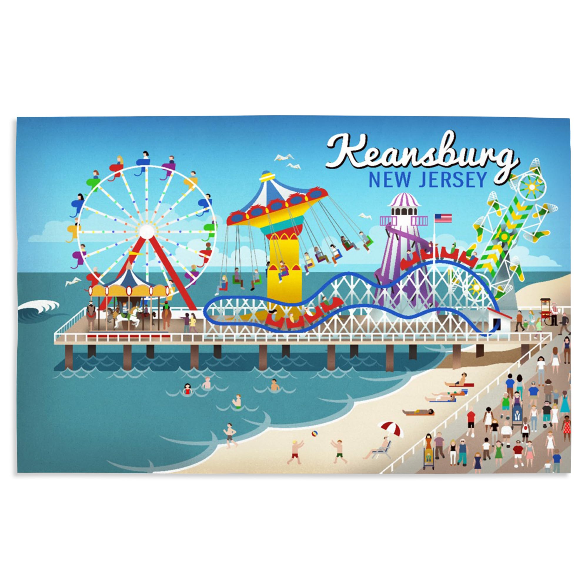 Vintage Keansburg New Jersey Beach Boardwalk Art Print - 16x24 Inch Giclee Wall Decor for Coastal Home, Office & Beach House Decor