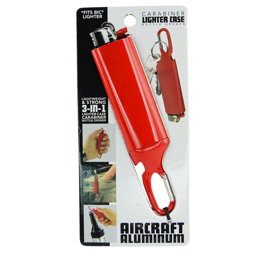 3 in 1 Multifunctional Lighter Case with Carabiner & Bottle Opener - Compact & Durable (Red) - Perfect for Camping, Hiking, and Outdoor Adventures