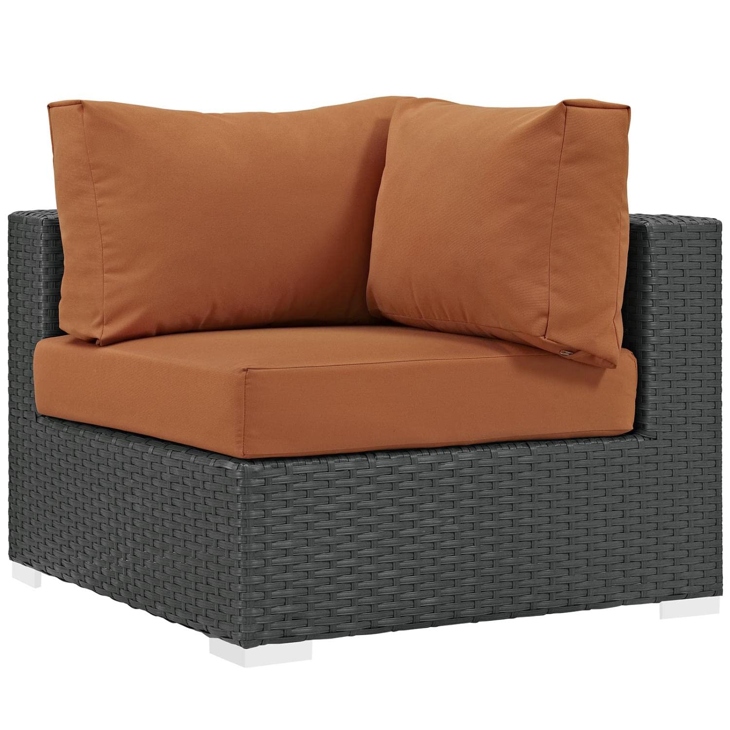 Modway Sojourn 7-Piece Outdoor Patio Sectional Set - Wicker Rattan Furniture with Sunbrella Canvas Cushions in Tuscan Beige - Perfect for Backyard, Garden, and Poolside Relaxation