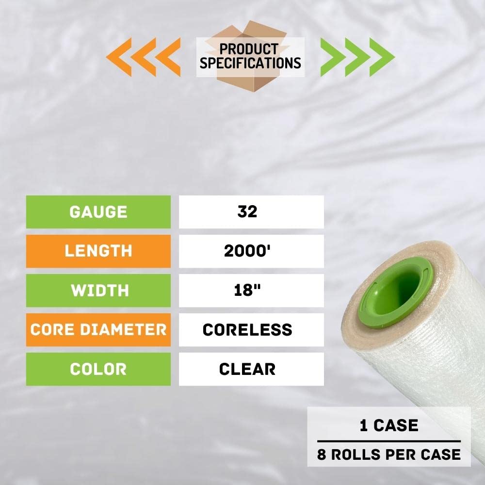 PSBM Coreless Stretch Wrap with Hand Saver - 8 Pack, 18