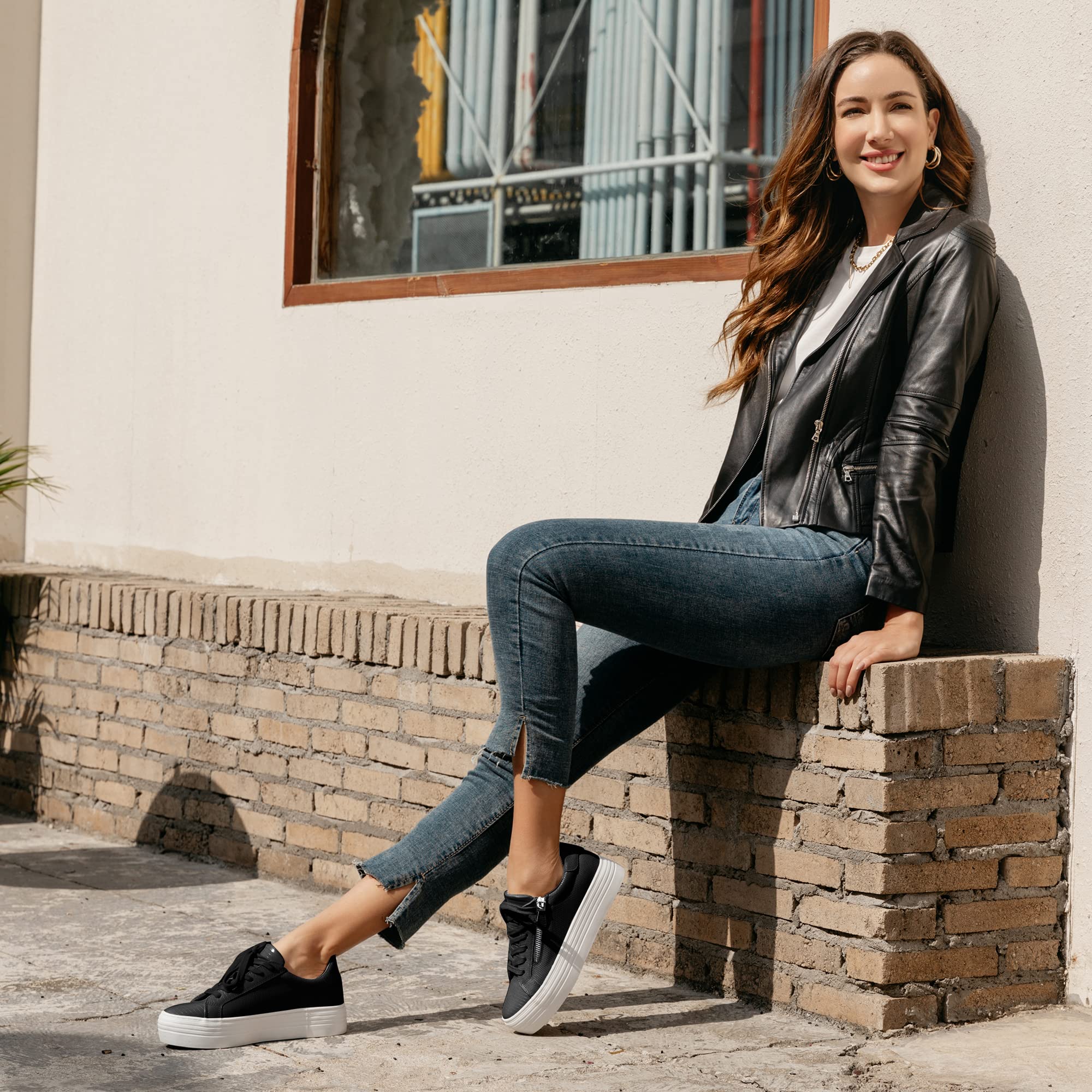 JABASIC Women's Lace Up Platform Sneakers - Comfortable Low Top Fashion Walking Shoes for Casual Wear | Perfect for Daily Outfits, Street Style & Work Comfort