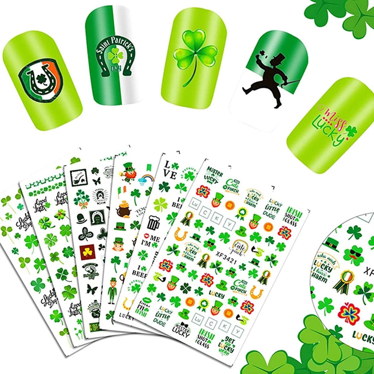 3D Shamrock Nail Stickers - 10 Sheets Green Clover Nail Art for St. Patrick's Day | DIY Nail Decoration for Women & Girls