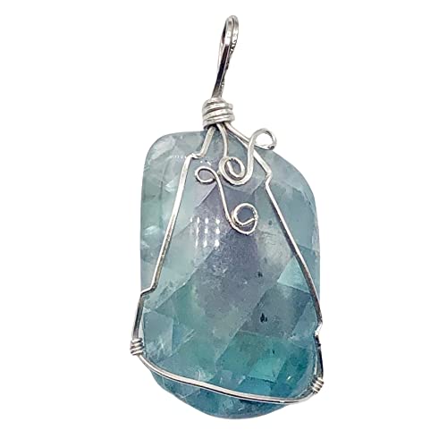 Blue Fluorite Wire Wrap Sterling Silver Drop Pendant Necklace | 2 Inch Handmade Gemstone Jewelry for Women | Healing Crystal Gift for Meditation & Energy Work
