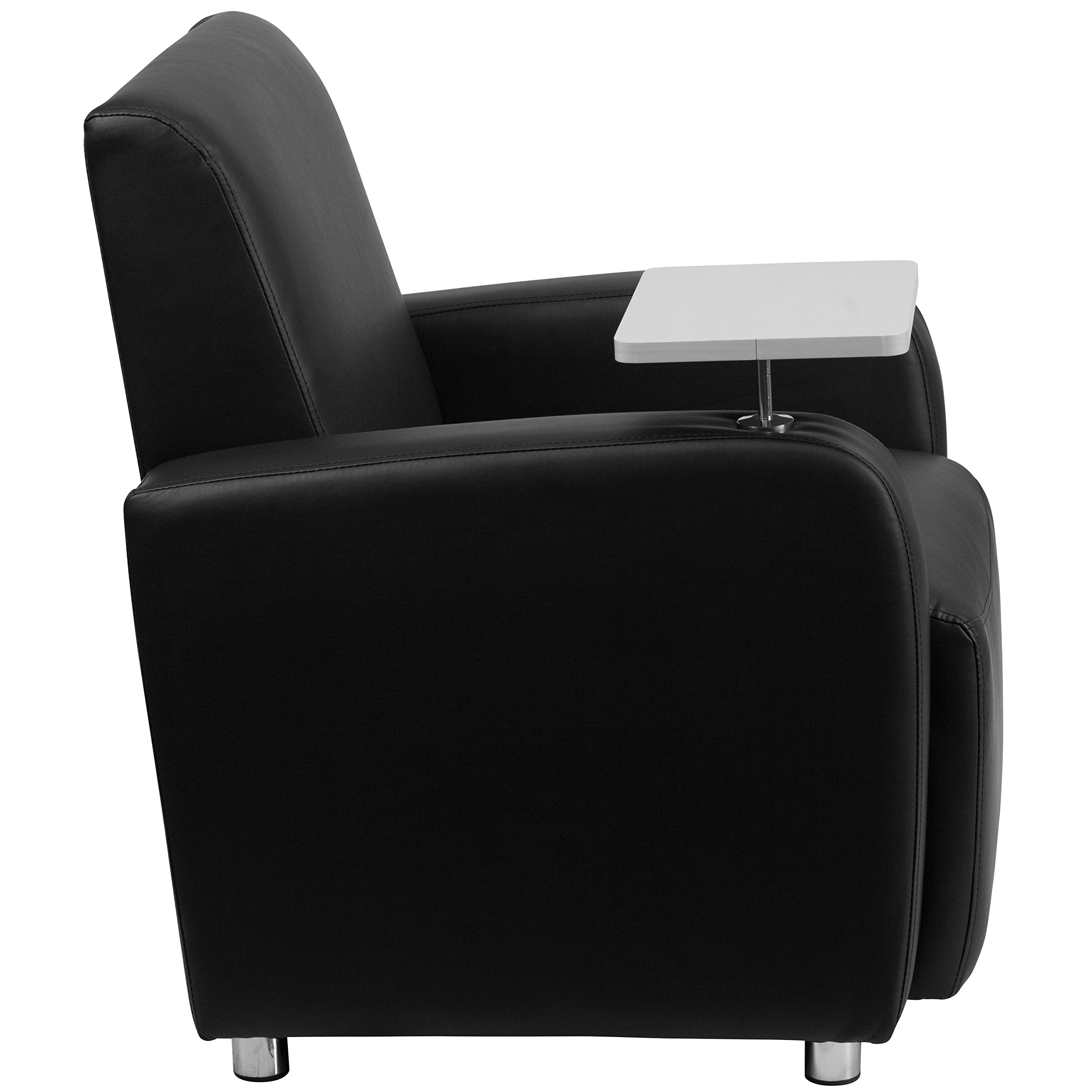 Flash Furniture George LeatherSoft Guest Chair with Tablet Arm & Cup Holder - Ergonomic Office Chair for Waiting Rooms, Reception Areas & Conference Rooms - Black