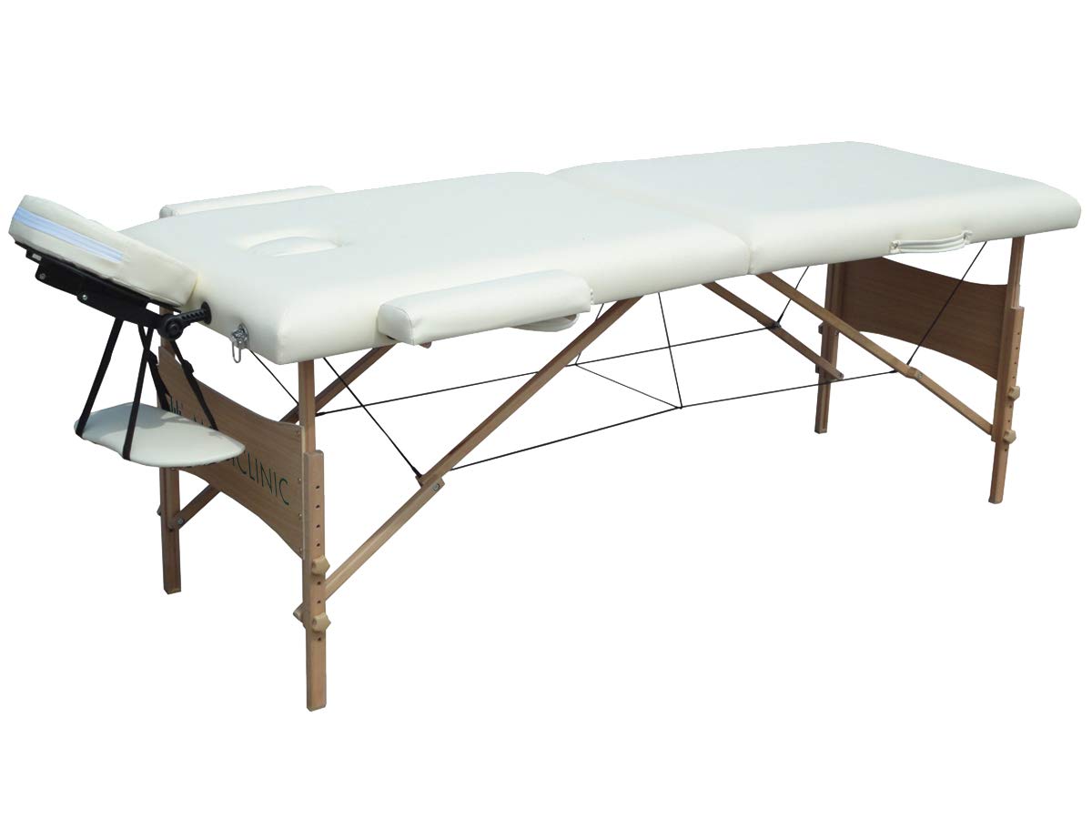 Mobiclinic® Portable Folding Massage Table - 73.23 x 23.62 Inch Adjustable Beauty Spa Bed with Headrest & Carry Bag - 330 lb Weight Capacity - Cream Wood Finish - Perfect for Professional Massage, Lash Extensions, Physiotherapy & Home Spa Treatments