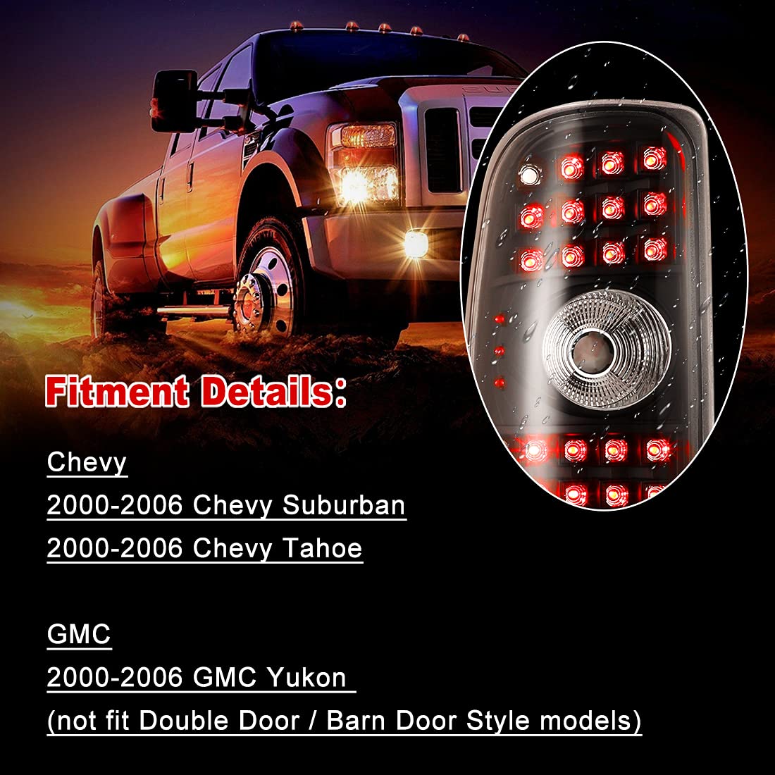 ROXX LED Tail Lights Replacement for 2000-2006 Chevy Suburban & Tahoe, 2000-2006 GMC Yukon - Clear Taillight Assembly Pair (Driver & Passenger Side) - Durable & Bright Rear Lights for Night Driving & Off-Road Adventures