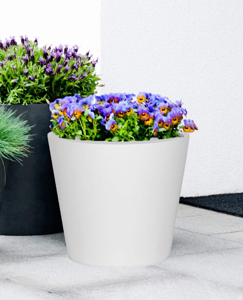 E1004-40-MW Modern Round Fiberstone Planter Pot - Matte White Indoor/Outdoor Plant Bucket for Home Garden, Patio & Office Decor