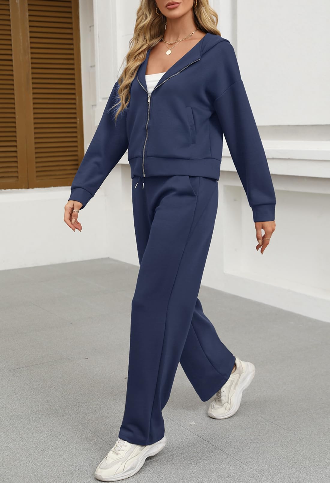 MEROKEETY Women's 2 Piece Hoodie & Sweatpants Set - Fall Zip Up Lounge Wear Tracksuit for Casual Outfits, Gym, and Home Comfort