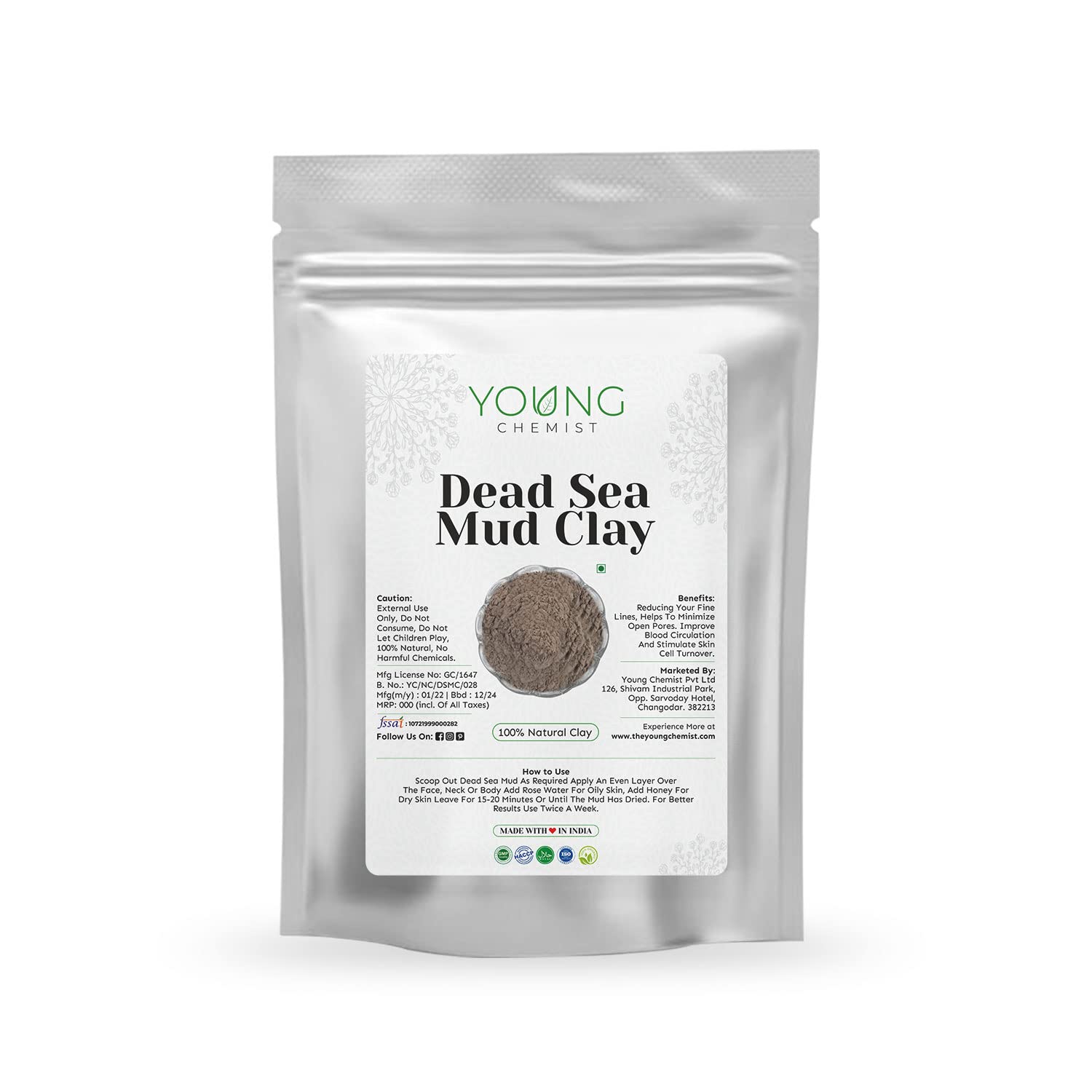Organic Vegan Dead Sea Mud Clay Powder - 100% Natural, Paraben-Free for Face, Body & Hair Care - All Skin Types, Grey Color, 500g - Perfect for Spa, Detox & Skin Rejuvenation at Home