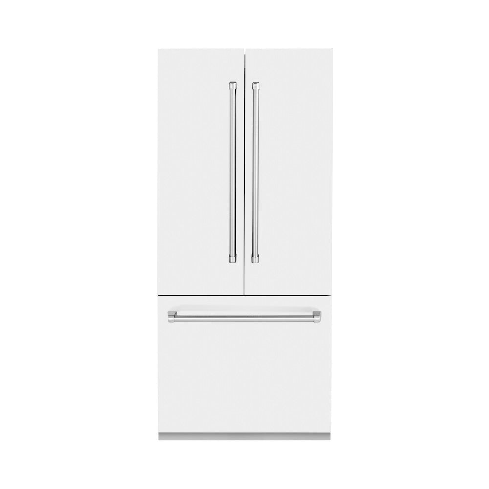 ZLINE 36 Inch 19.6 Cu. Ft. French Door Built-In Bottom Freezer Refrigerator with Water Dispenser & Ice Maker - White Matte Finish (RBIV WM 36) | Perfect for Modern Kitchens & Open-Concept Homes