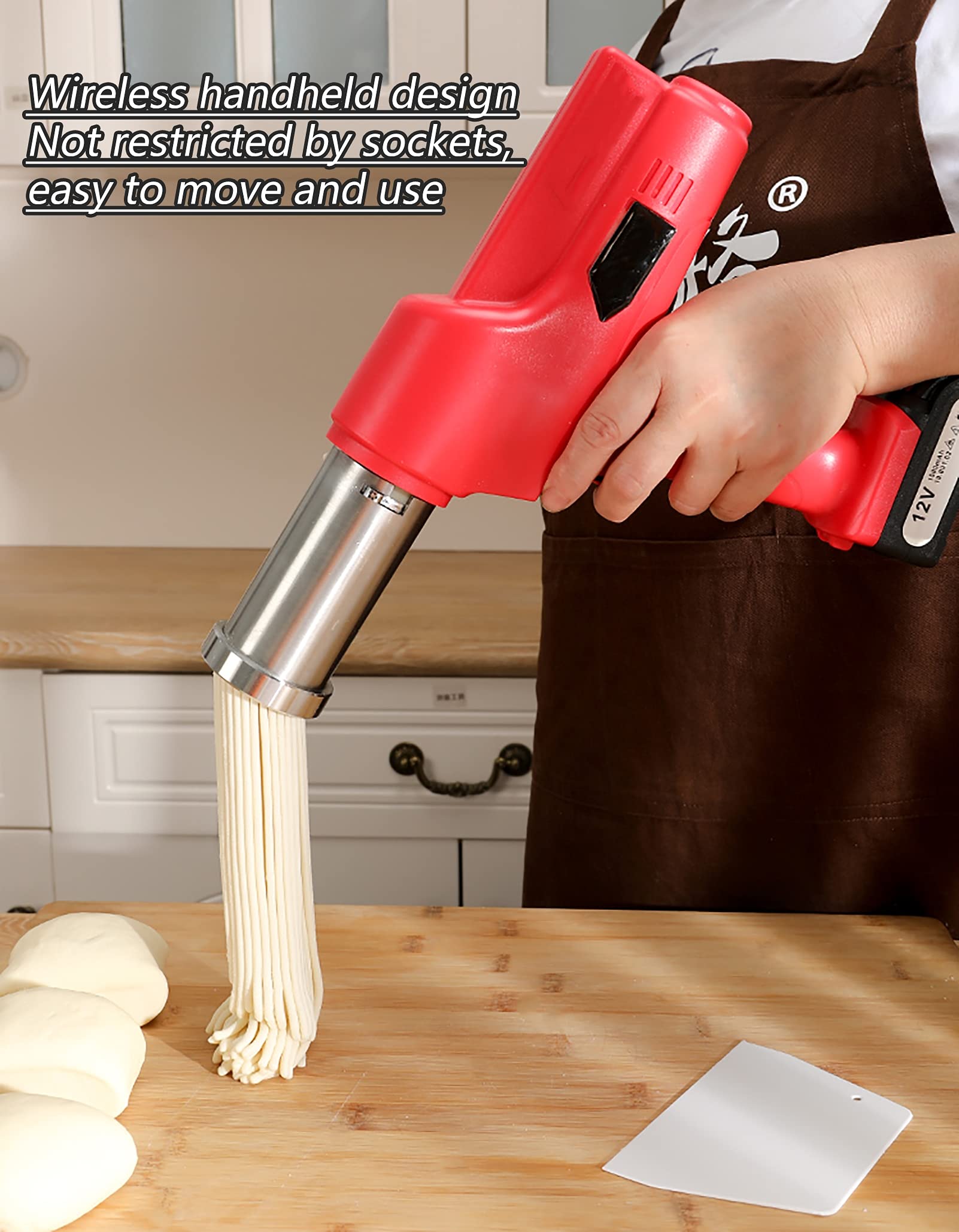 Electric Noodle Press Machine for Home Use - Handheld Pasta Maker with 4 Interchangeable Molds (Spaghetti, Fettuccine, Lasagna, Ravioli) - Perfect for Italian Cooking, Meal Prep & Homemade Pasta Lovers