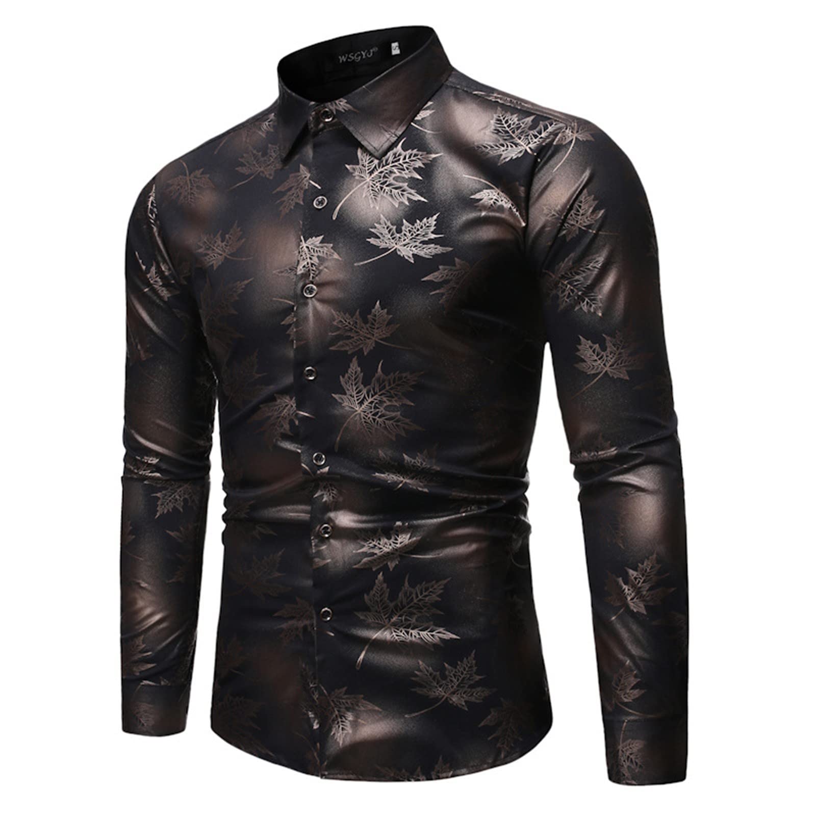 Premium ALLZ Men's Casual Lapel Long Sleeve Dress Shirts - Luxury Bronzing Printed Button Down Shirts for Party, Work & Formal Occasions | Comfortable Regular Fit Business & Evening Wear
