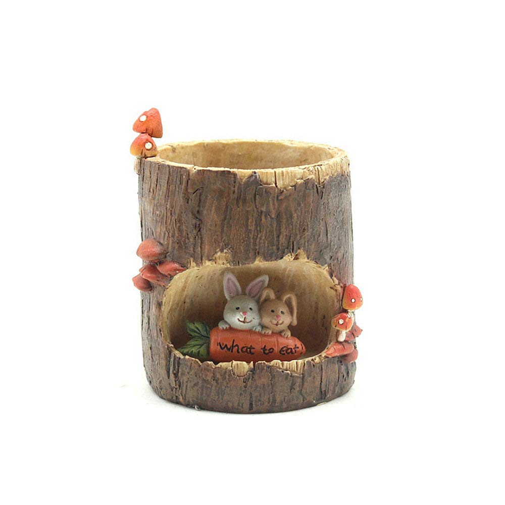 Cute Rabbit Resin Succulent Planter Pot - Animal Story Stump Flower Pot for Office Desk, Home Garden Decor | Perfect for Indoor Plants, Small Cacti & Desk Decorations
