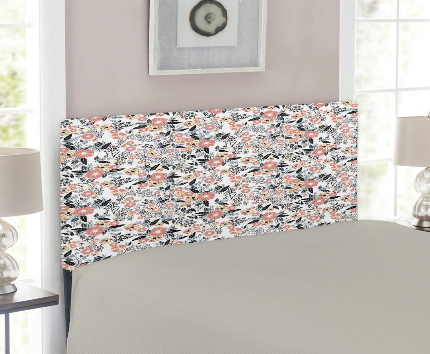 Ambesonne Floral Upholstered Headboard - Twin Size Metal Bed Frame with Memory Foam, Pastel Wildflower Design in Charcoal Grey & Mustard | Perfect for Bohemian & Farmhouse Bedroom Decor