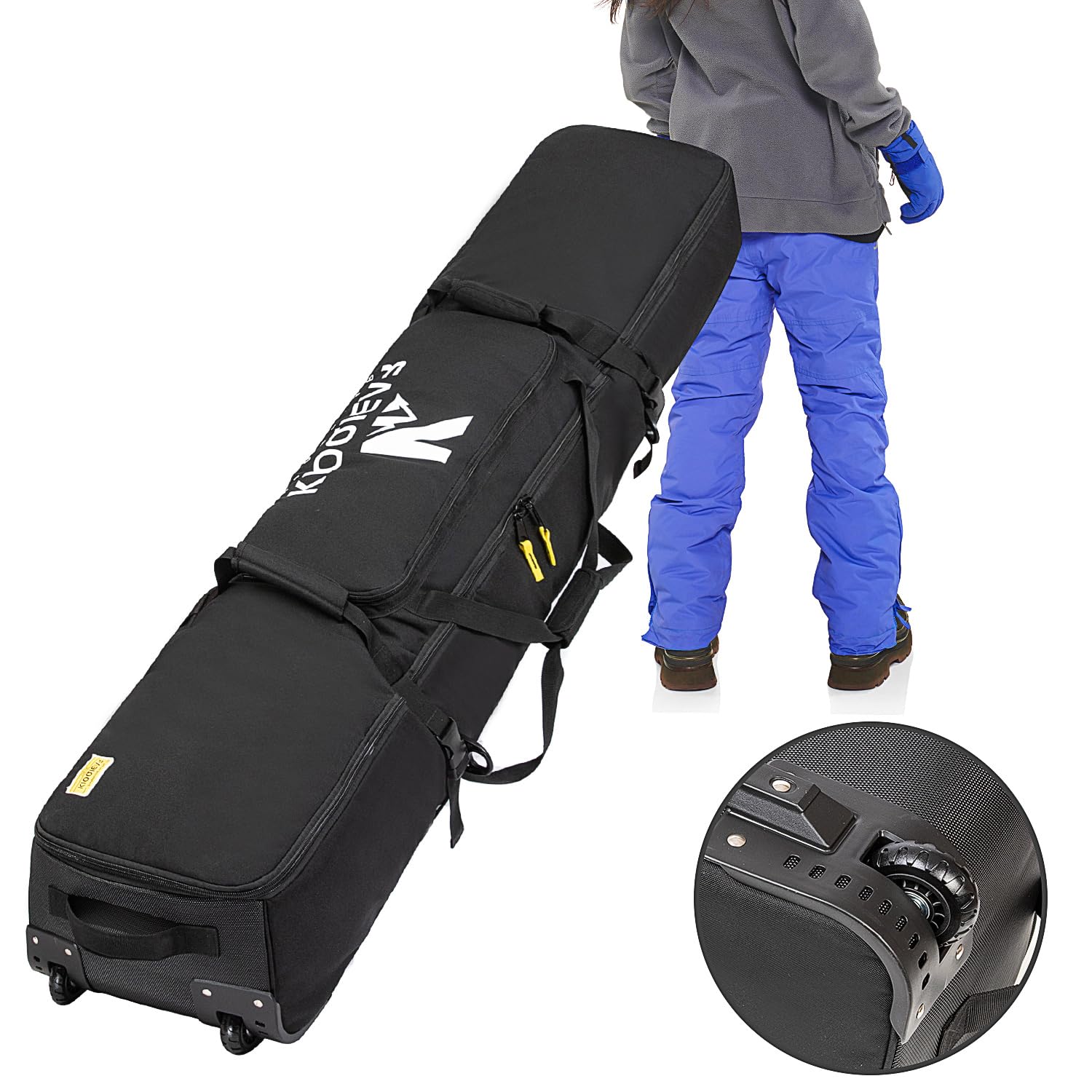 Heavy Duty Rolling Ski Bag with Wheels for Air Travel - Padded Double Ski Bag Holds 2 Pairs of Skis (175-190cm) - Perfect for Ski Trips & Winter Vacations