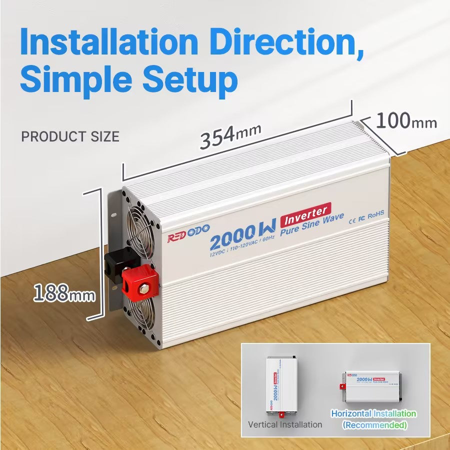 Redodo 2000W Pure Sine Wave Power Inverter - 90% High Efficiency with LCD Display for RV, Truck, Boat & Off-Grid Solar System