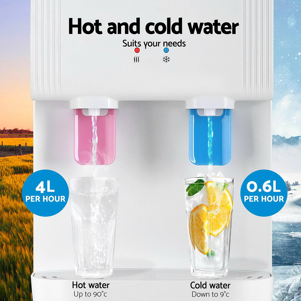 Devanti 3-in-1 Water Cooler Dispenser with Hot & Cold Water - White Countertop Water Dispenser for Home, Office & Kitchen | Fast Heating & Cooling System