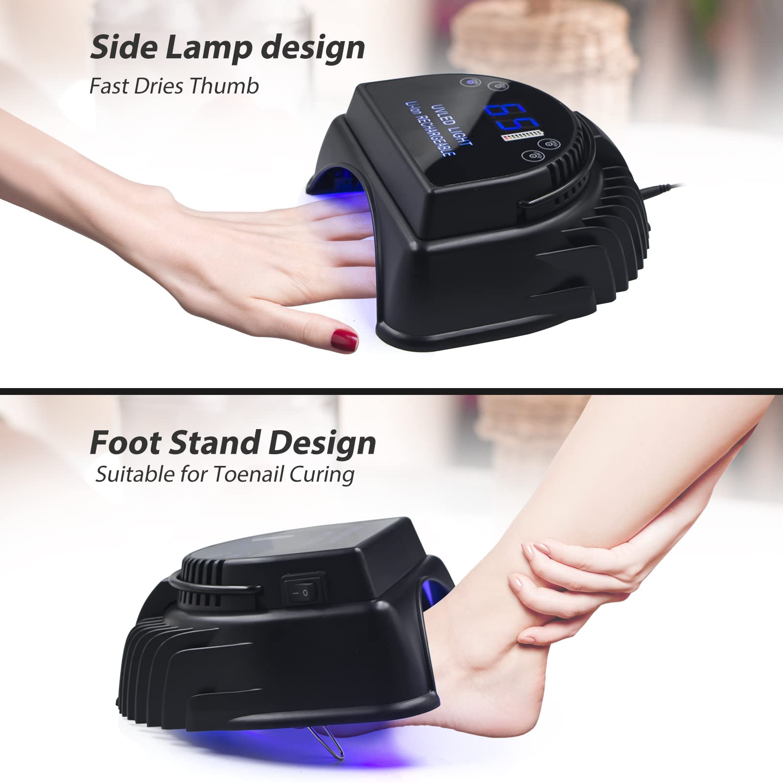 64W Rechargeable Pro LED Gel Nail Lamp - UV/LED Nail Dryer for Gel Polish Curing - Cordless & Portable Manicure Light (Black) | Perfect for Home Salon, Nail Art DIY & Professional Nail Technicians