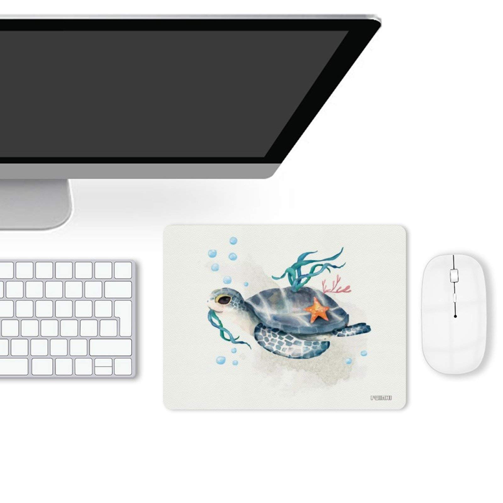 Custom Sea Turtle Starfish Leather Gaming Mouse Pad - Non-Slip 10x8 Inch Mouse Mat for PC & Laptop - Perfect for Office Work, Gaming & Home Computer Use