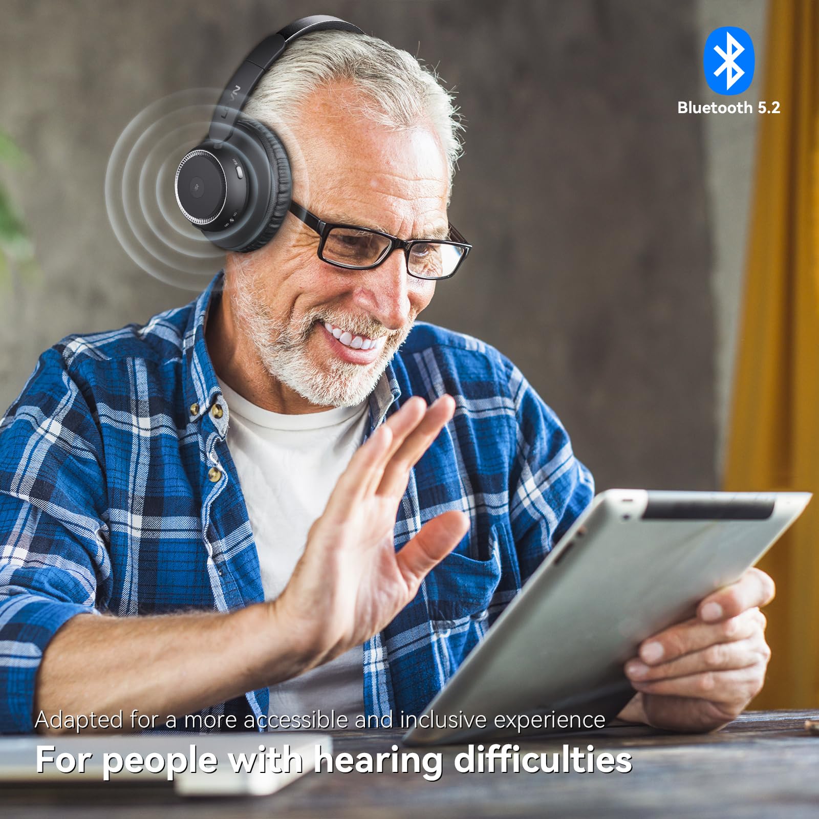 LEVN Wireless TV Headphones for Seniors - Bluetooth Hearing Aid Headset with Charging Base & Transmitter, No Audio Delay, Plug & Play - Perfect for Watching TV, Movies & Entertainment (Ideal Gift for Elderly & Hearing Impaired)