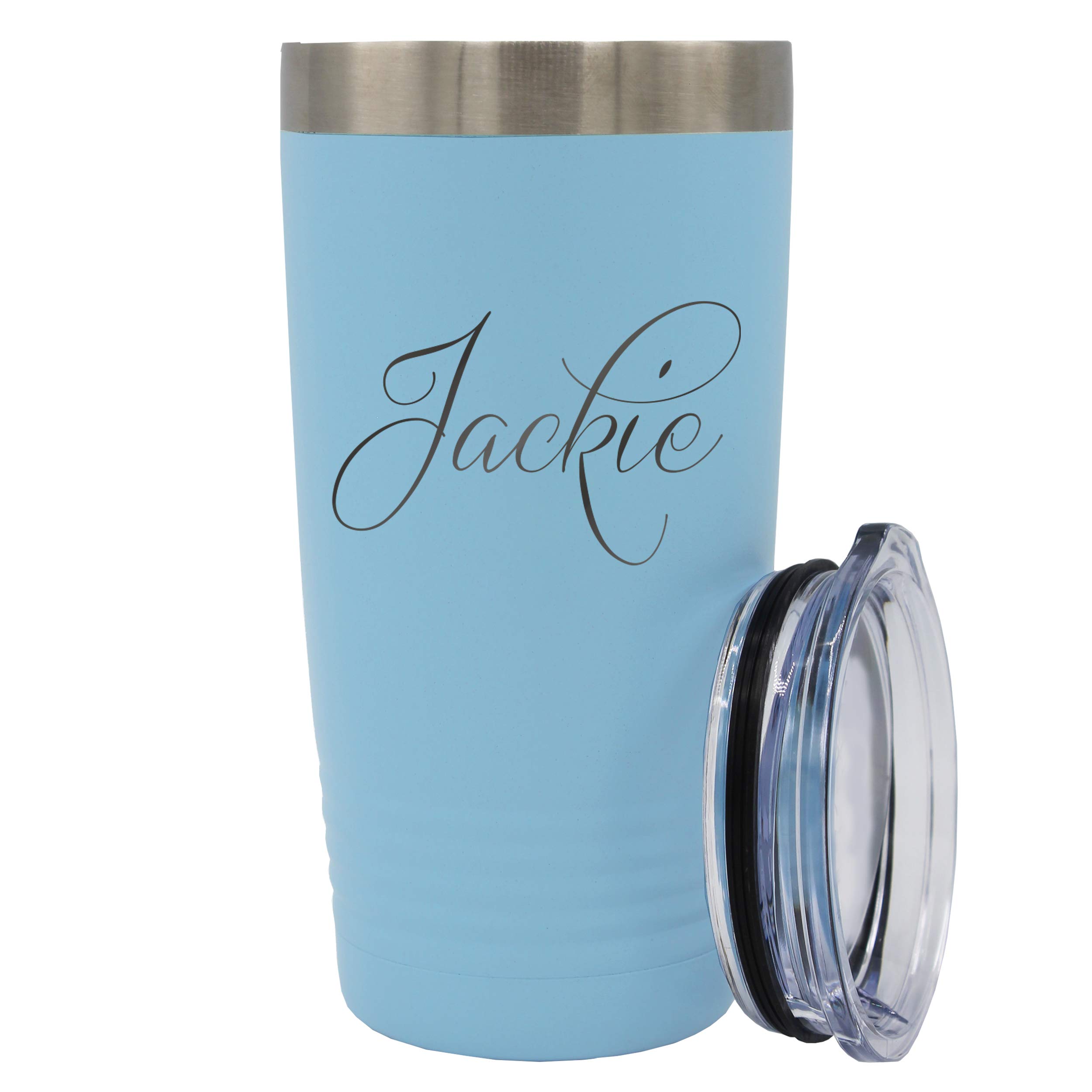 Personalized Stainless Steel Travel Tumbler 20oz - Custom Engraved Vacuum Insulated Double Wall Cup - Carolina Blue - Perfect for Coffee, Tea & Cold Drinks On The Go