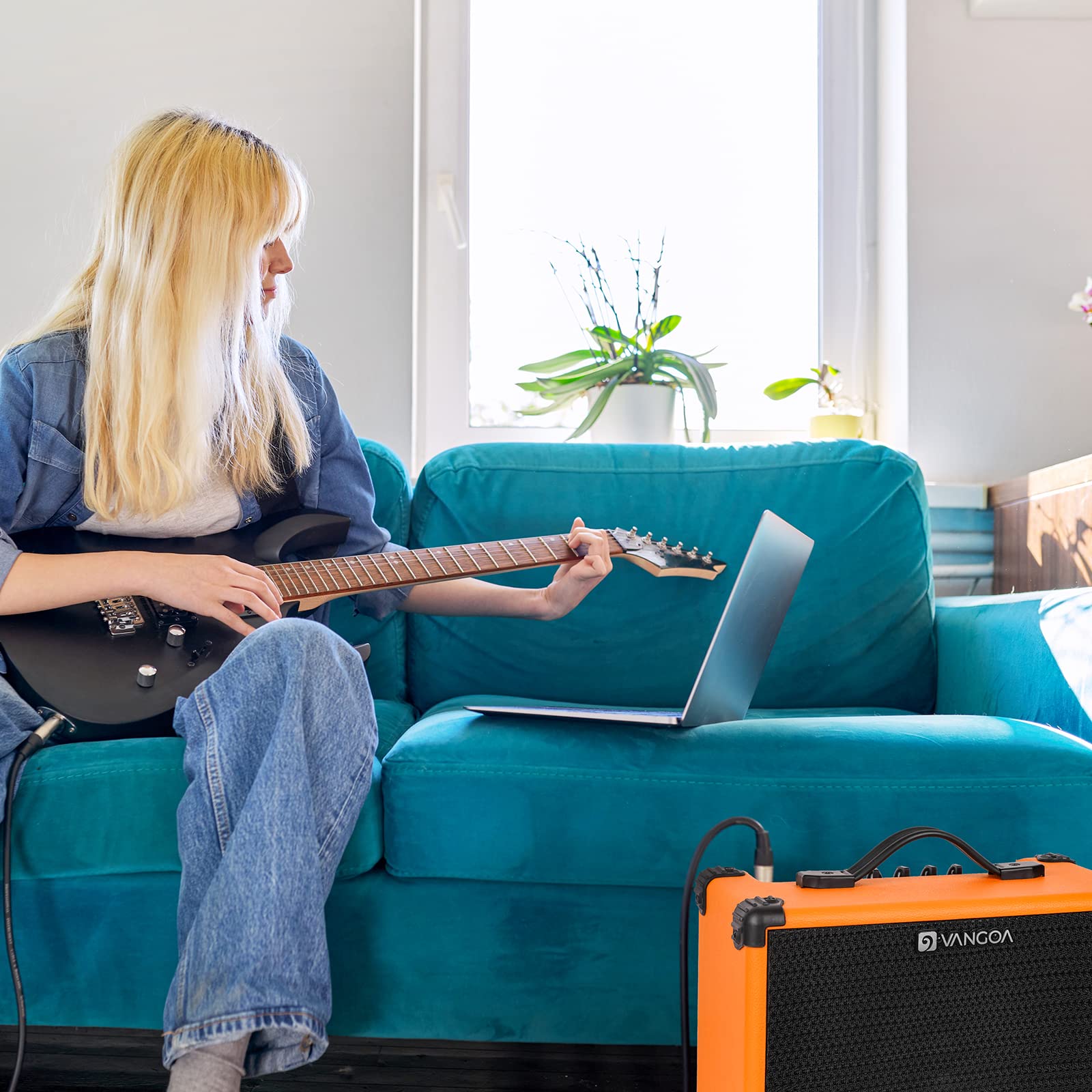 Vangoa 15W Electric Guitar Practice Amp with 3-Band EQ, 6.5″ Speaker & Headphone Jack - Portable Combo Amplifier for Electric Guitar & Bass (Orange) - Perfect for Home Practice, Studio Recording & Small Gigs