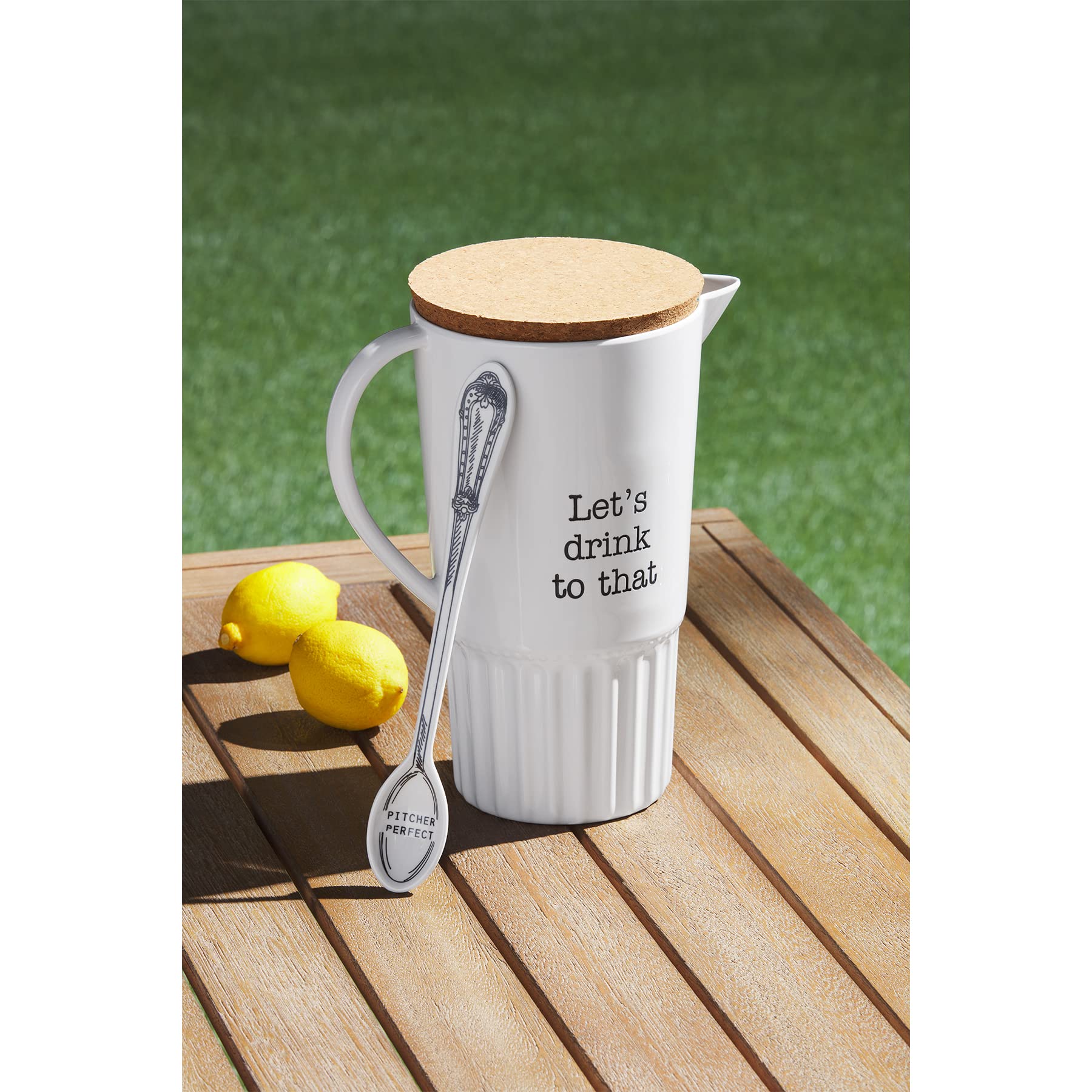 Mud Pie White Melamine Pitcher and Spoon Set - 31 oz | Durable & BPA-Free | Perfect for Iced Tea, Lemonade, and Summer Beverages