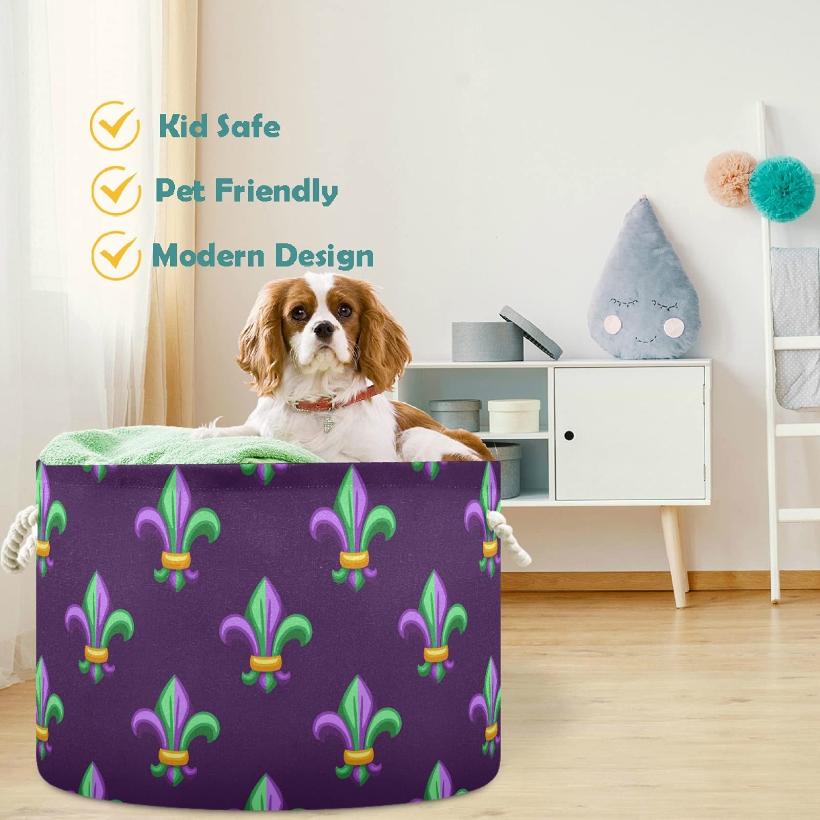 Visesunny Fleur De Lis Mardi Gras Carnival Laundry Basket - Collapsible Fabric Storage Bin for Clothes, Toys & Organizing - Perfect for Bathroom, Bedroom, Nursery, Closet & Office - Great for Laundry Day, Kids Room Storage & Home Organization