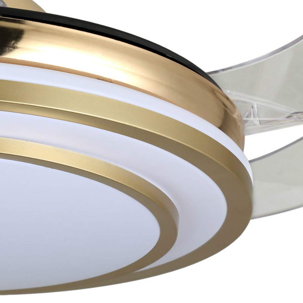 42 Inch Invisible Ceiling Fan with Remote Control - 3 Color Changing LED Lights, Reversible Blades, Modern Smart Chandelier Fan for Living Room, Bedroom, Office - Gold Finish | Perfect for Home Cooling & Stylish Lighting