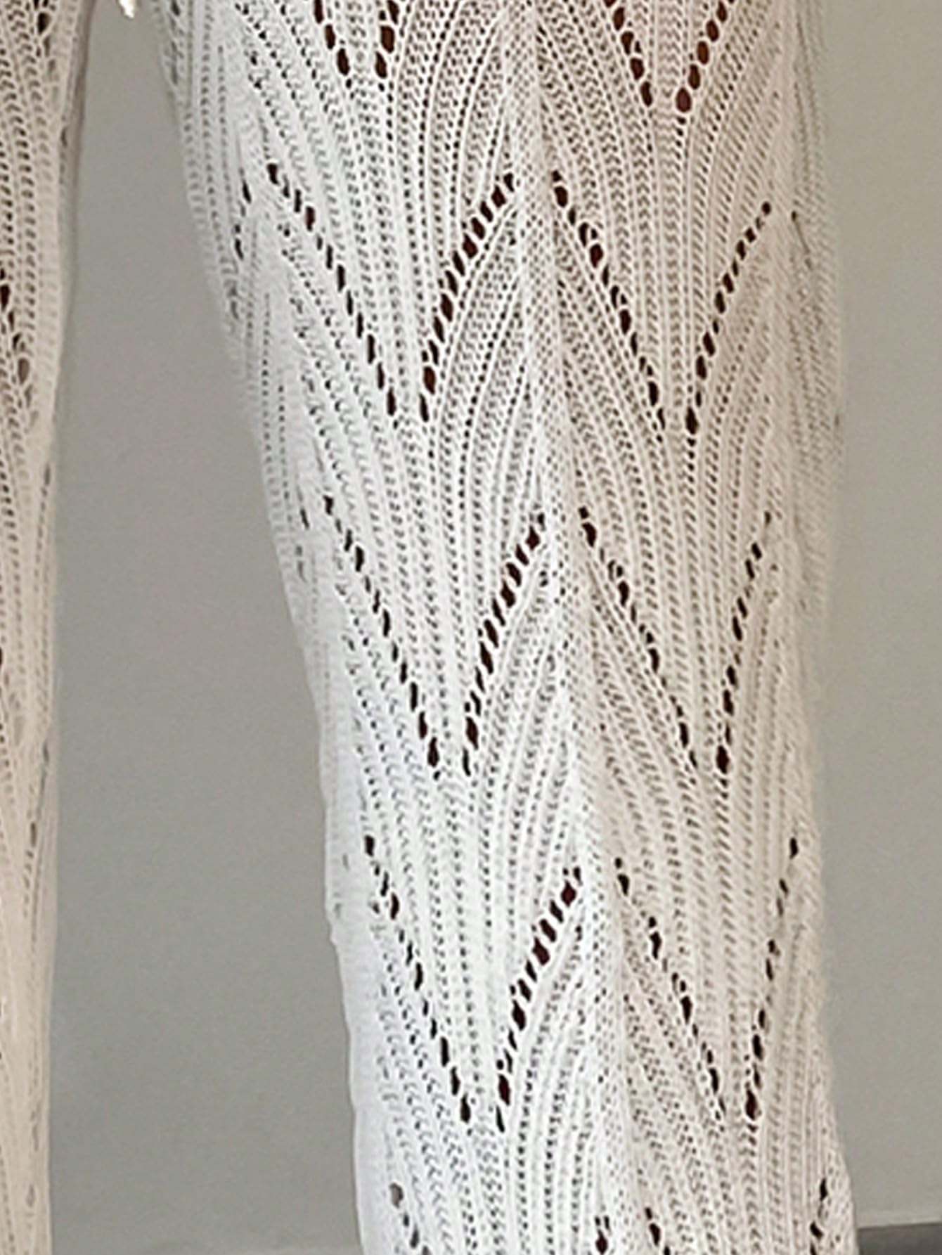 WDIRARA Women's Swimwear Cover Up Pants - Sheer Mesh Knit with Drawstring Waist Tie Front - Beachwear, Poolside Lounge, Vacation Outfit